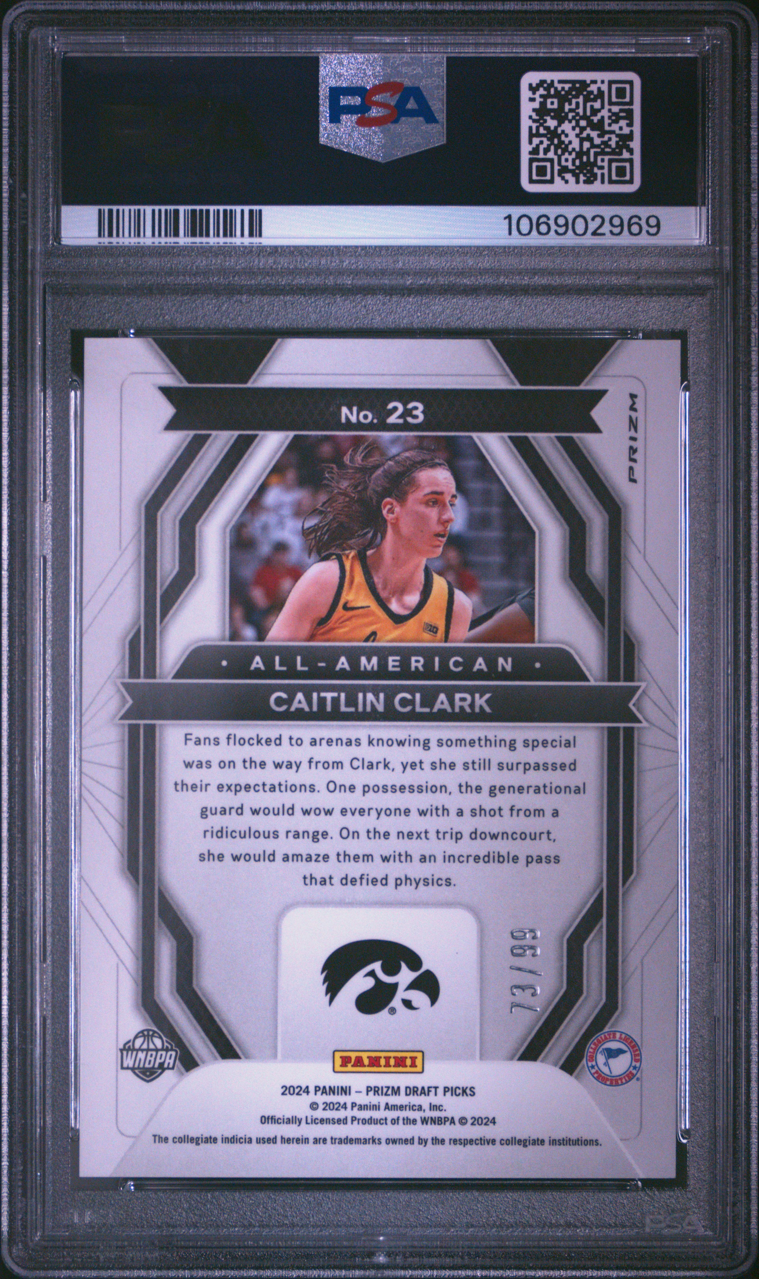 2024 Panini Prizm Draft Picks All-American Caitlin Clark #23 (All-American-Blue Pulsar) Gem Mt 10 back