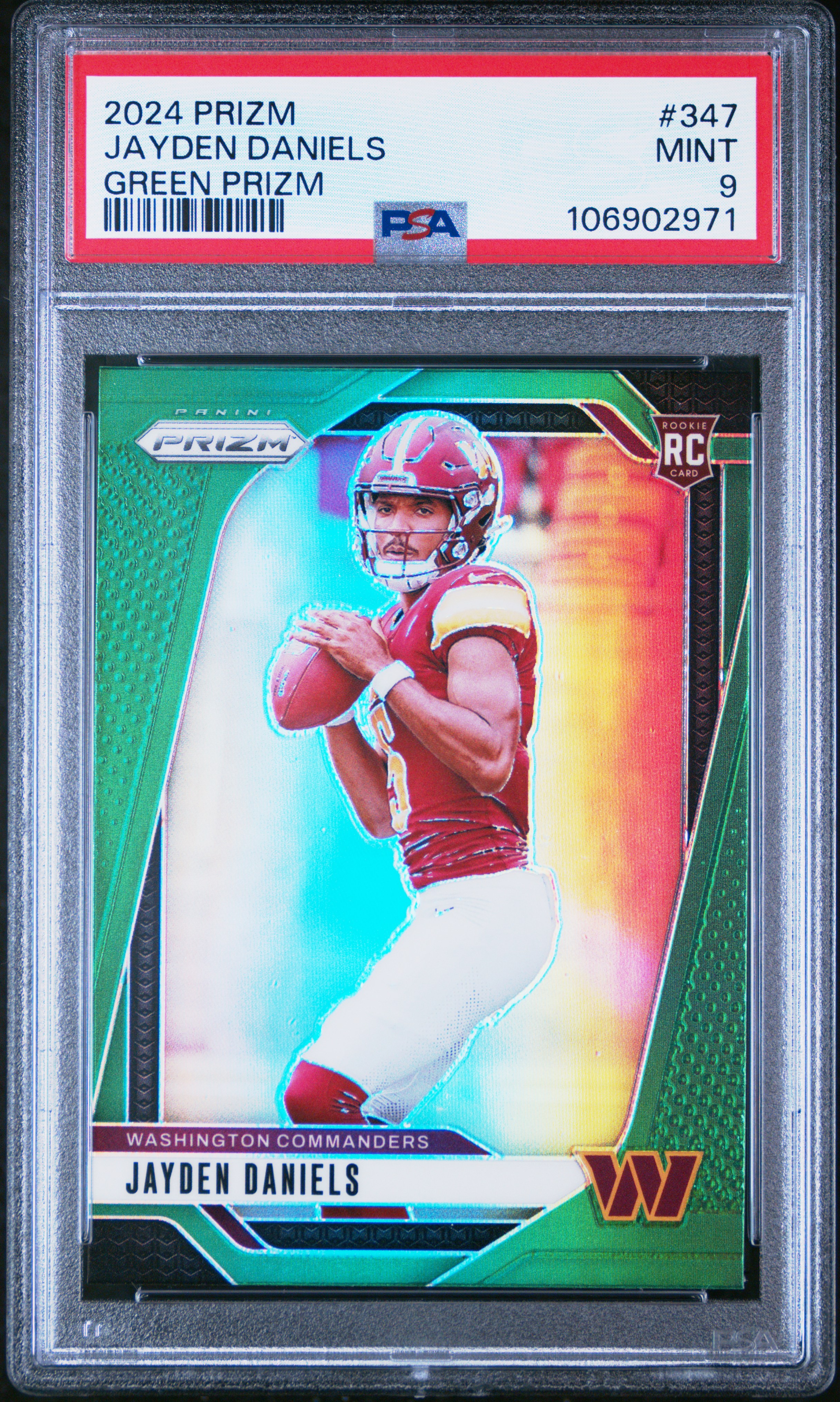 2024 Panini Prizm Jayden Daniels #347 (Green Prizm) Mint 9 front