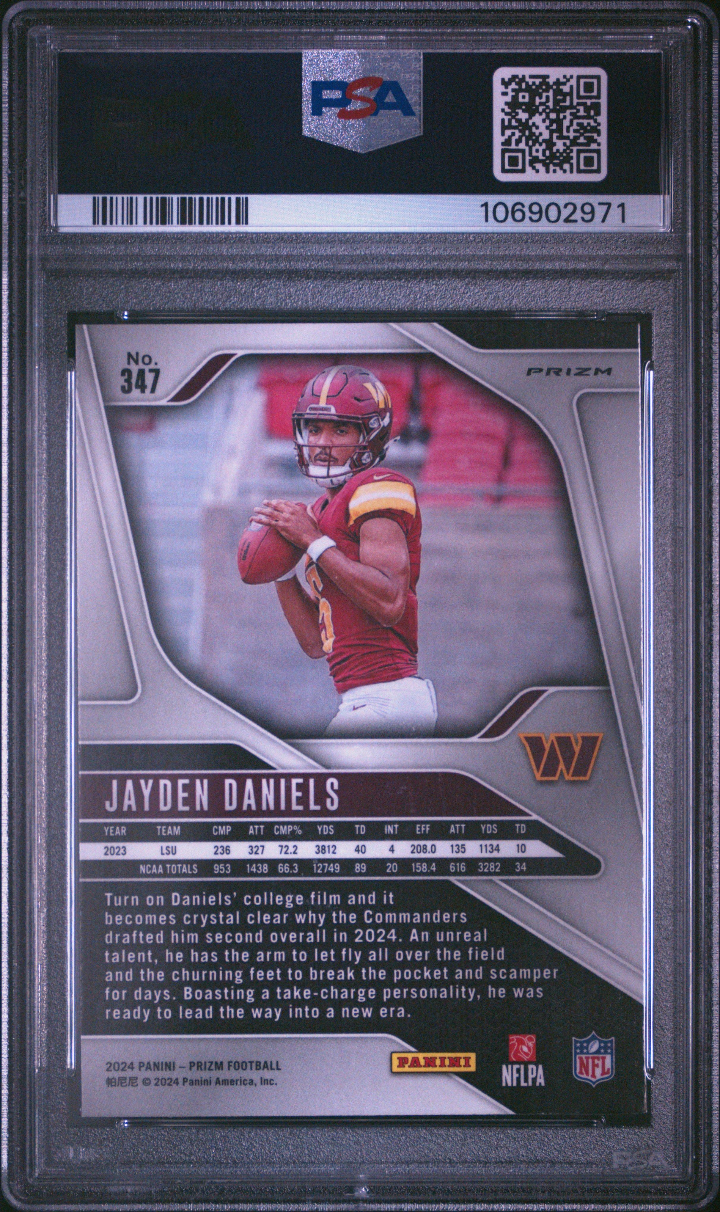 2024 Panini Prizm Jayden Daniels #347 (Green Prizm) Mint 9 back