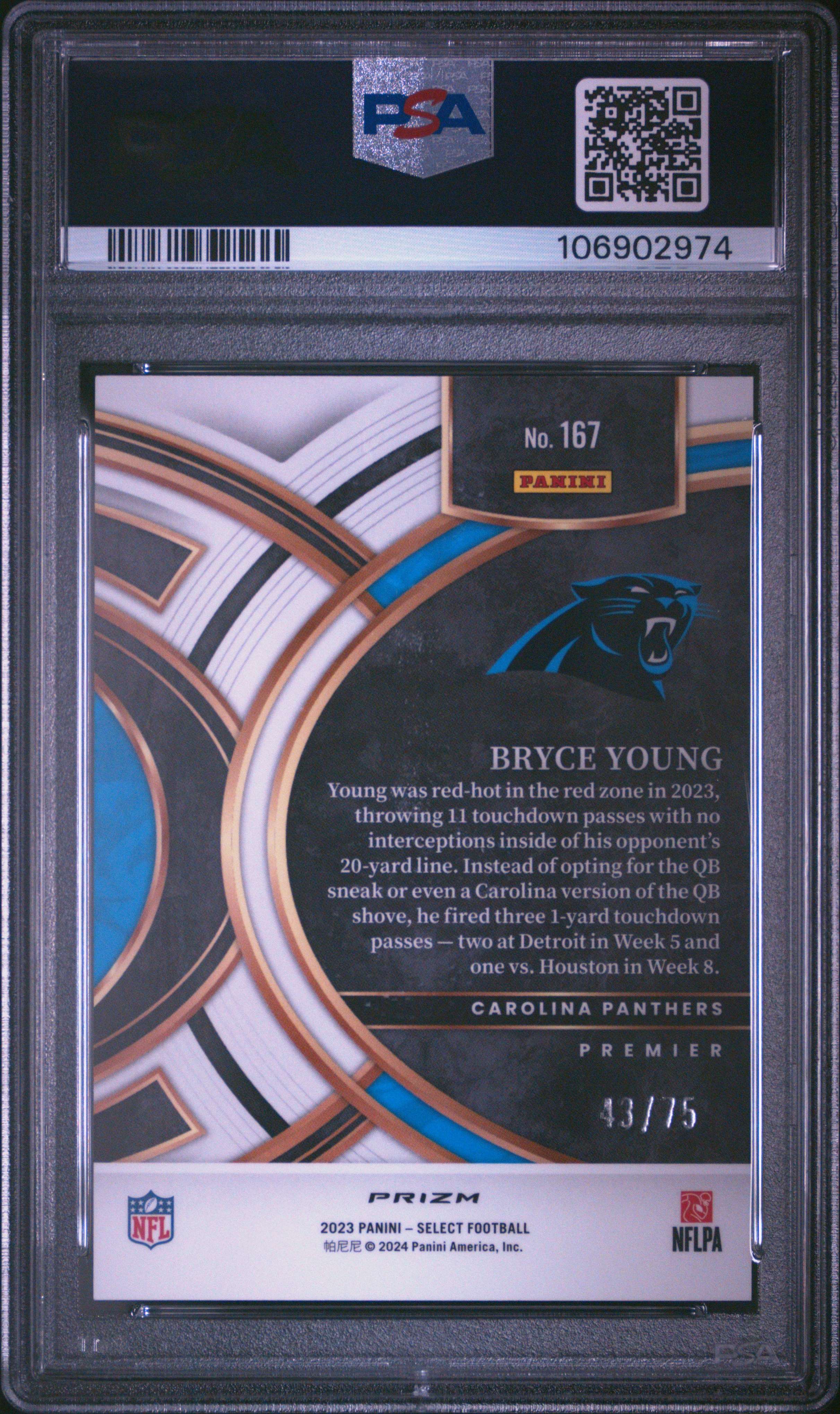 2023 Panini Select Bryce Young #167 (Purple Prizm) Mint 9 back