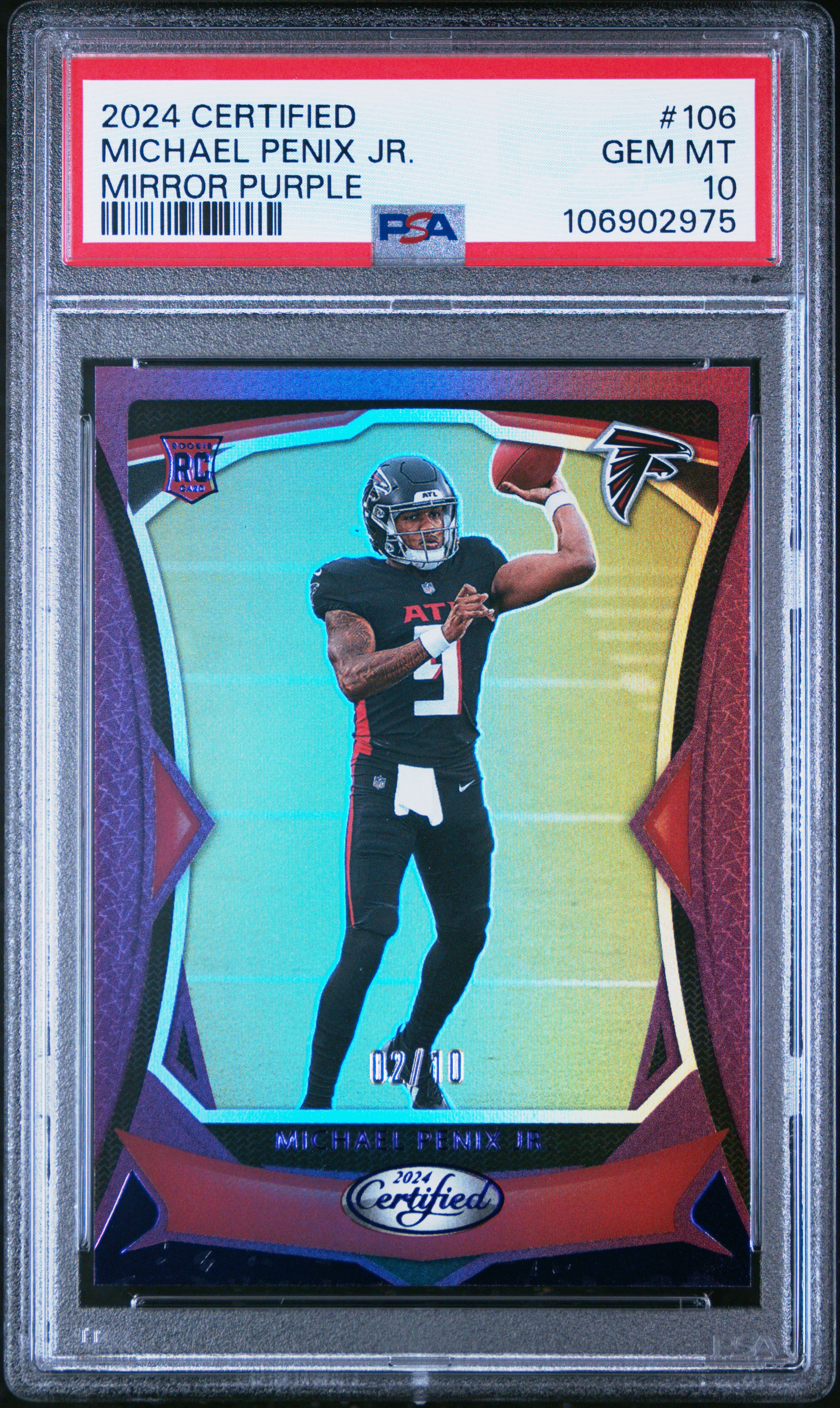 2024 Panini Certified Michael Penix Jr. #106 (Mirror Purple) Gem Mt 10 front