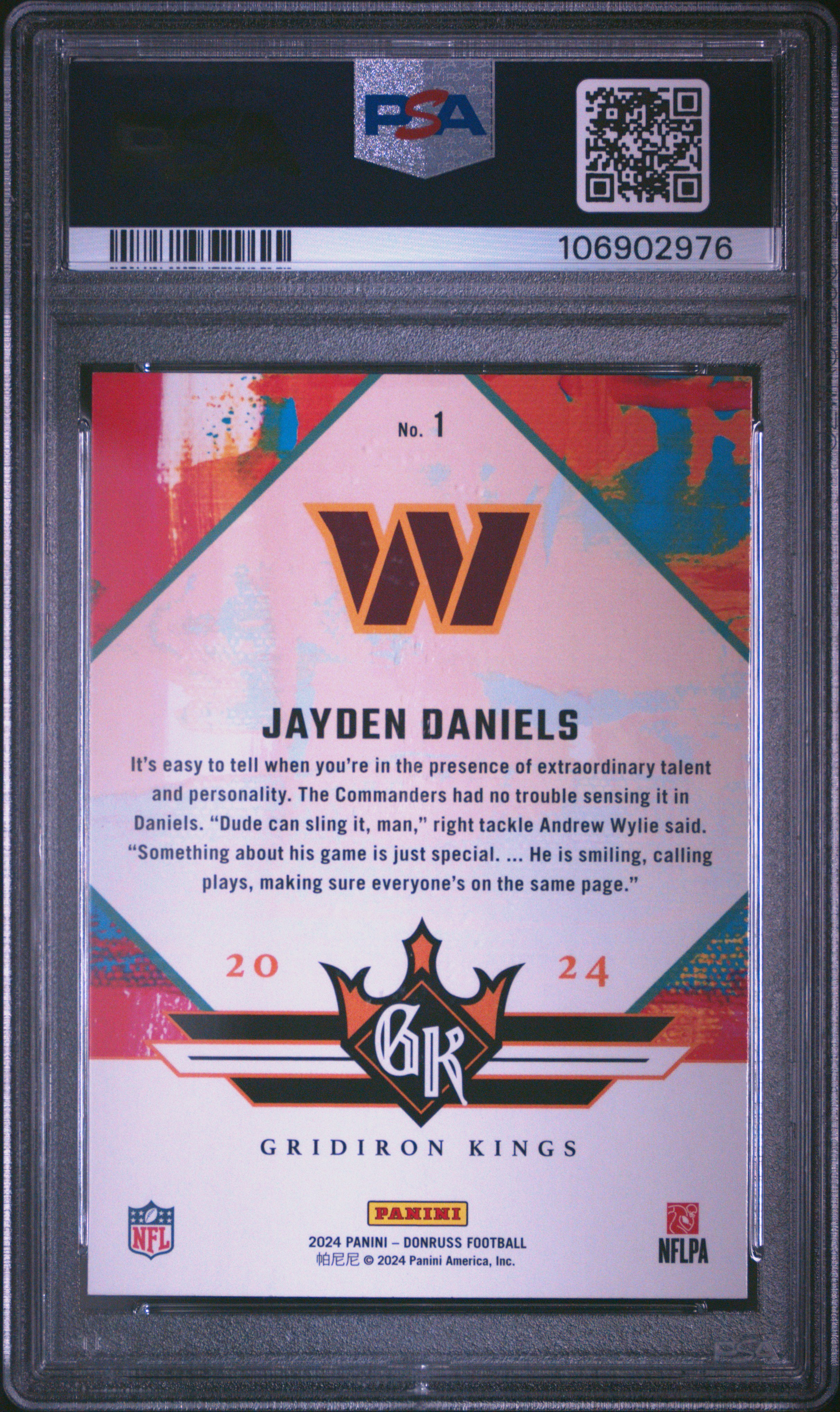 2024 Panini Donruss Rookie Gridiron Kings Jayden Daniels #1 Gem Mt 10 back