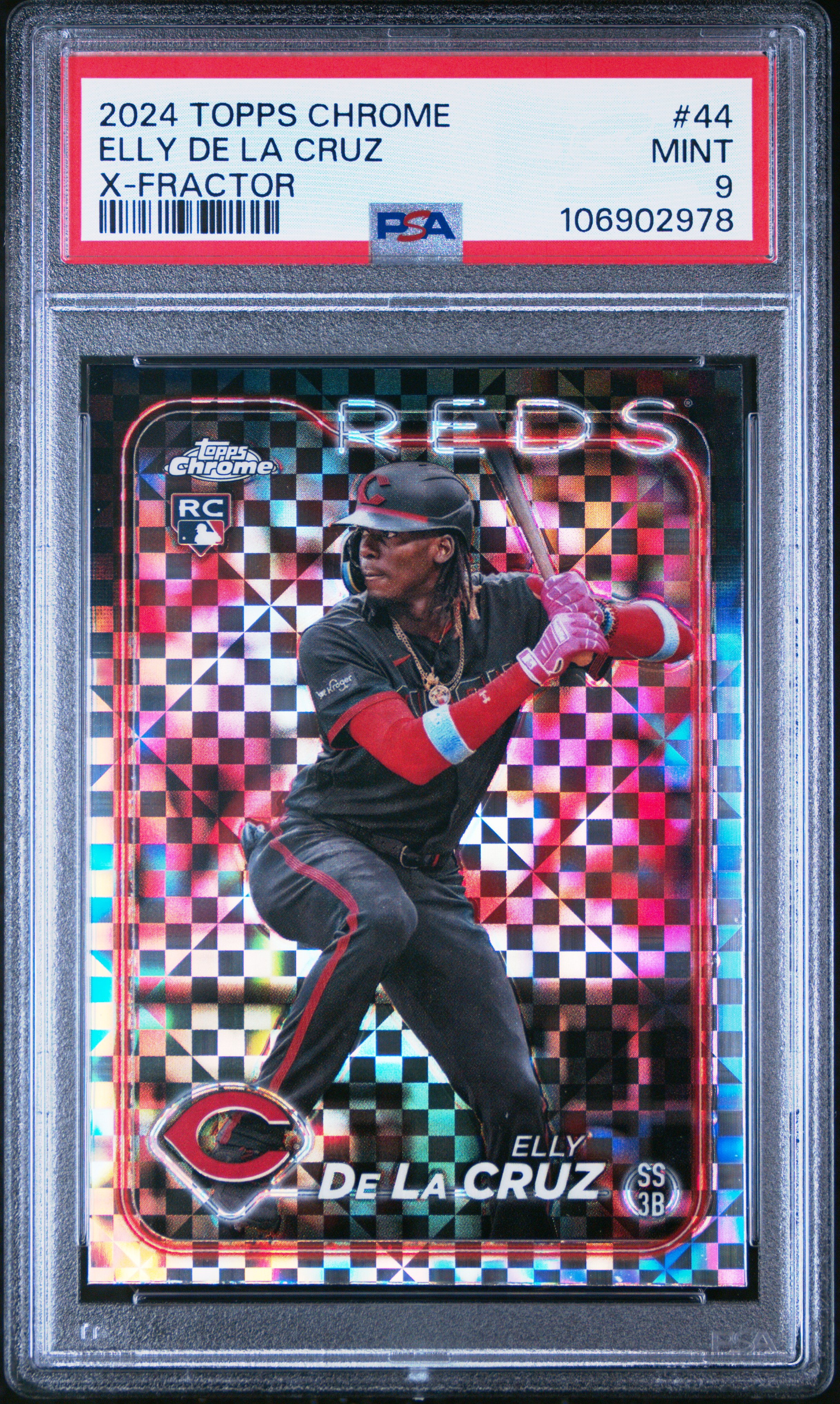2024 Topps Chrome Elly De La Cruz #44 (X-Fractor) Mint 9 front