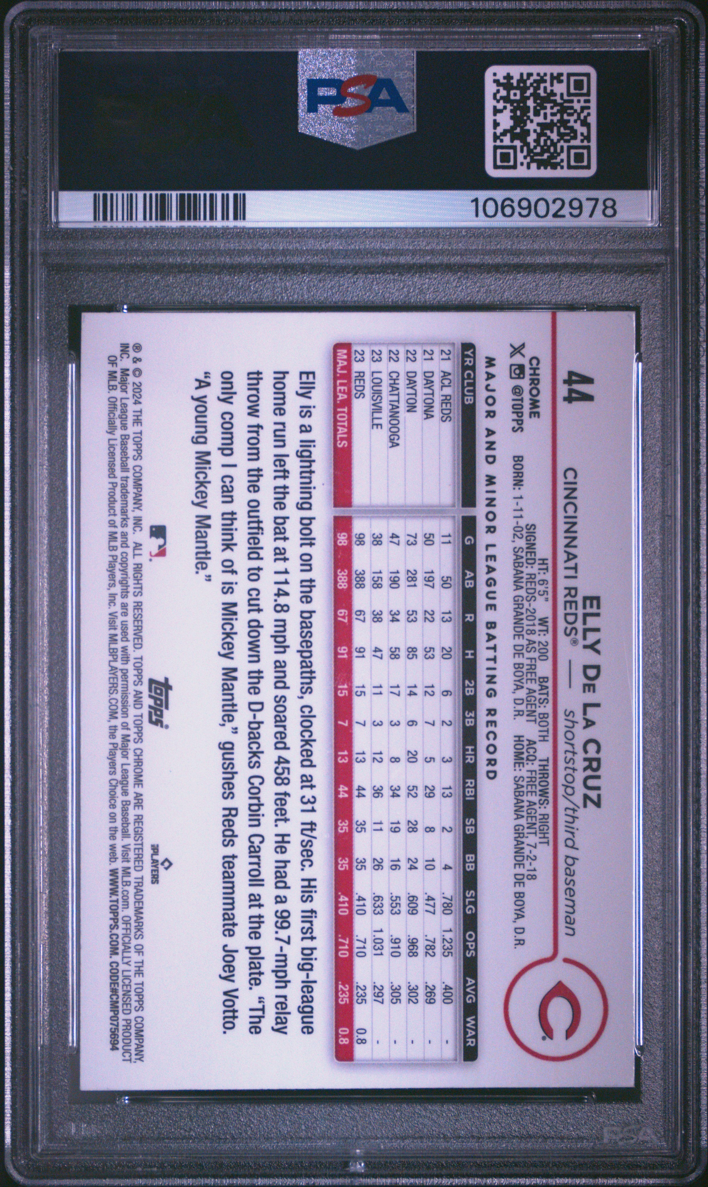 2024 Topps Chrome Elly De La Cruz #44 (X-Fractor) Mint 9 back