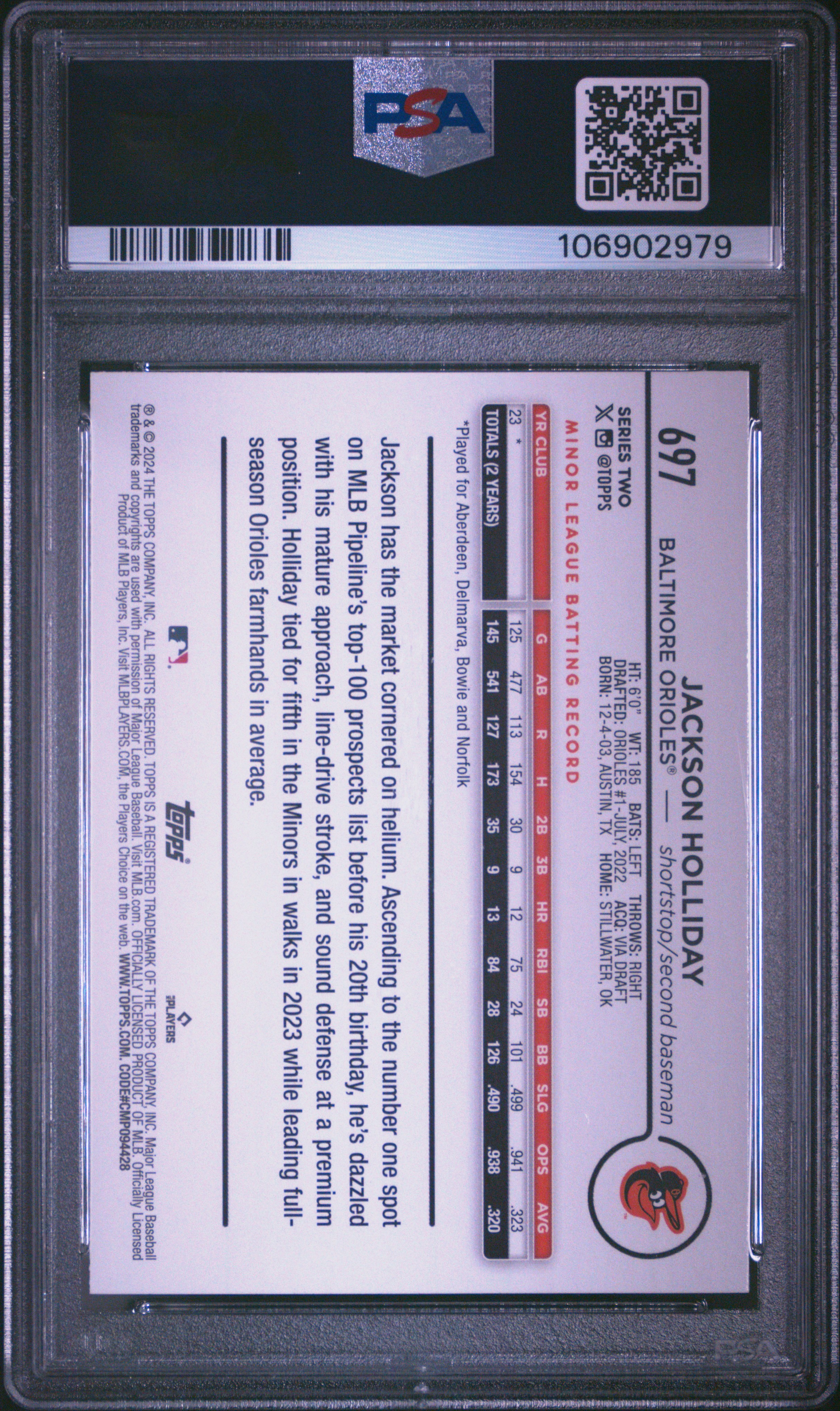 2024 Topps Jackson Holliday #697 (Sp) Nm-Mt 8 back