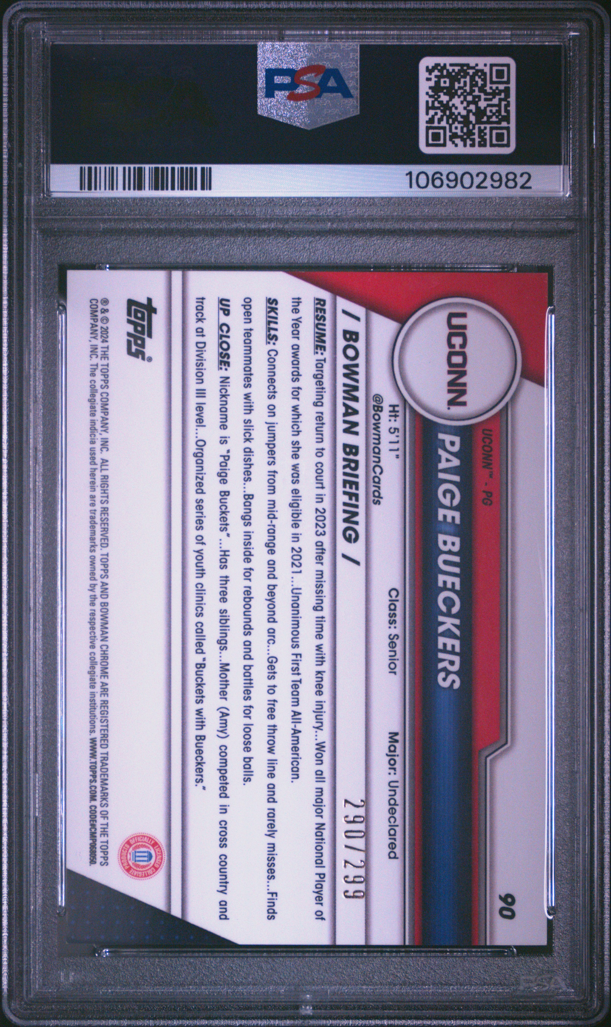 2023 Bowman University Chrome Paige Bueckers #90 (Aqua Wave) Mint 9 back