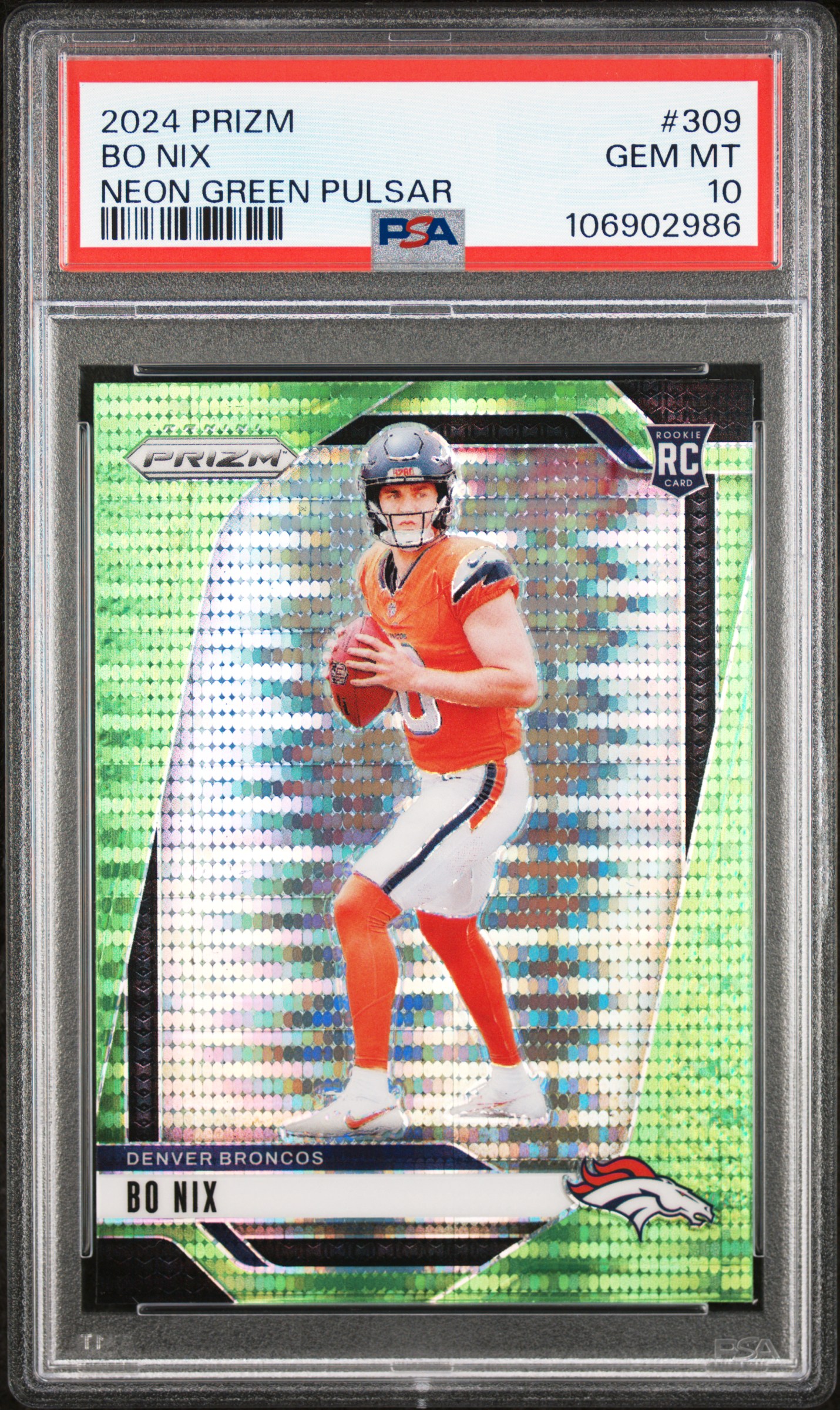 2024 Panini Prizm Bo Nix #309 (Neon Green Pulsar) Gem Mt 10 front