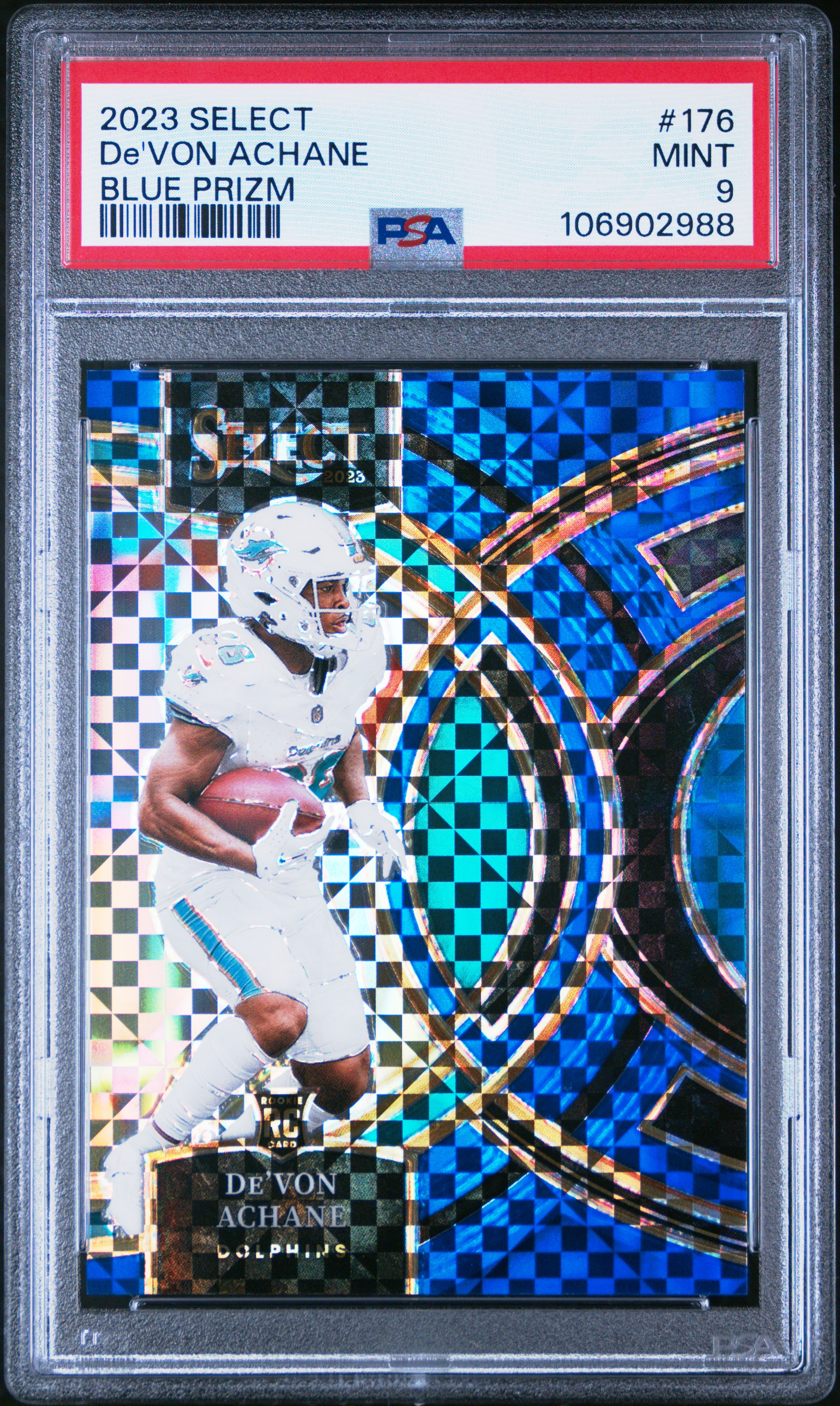 2023 Panini Select De'von Achane #176 (Blue Prizm) Mint 9 front