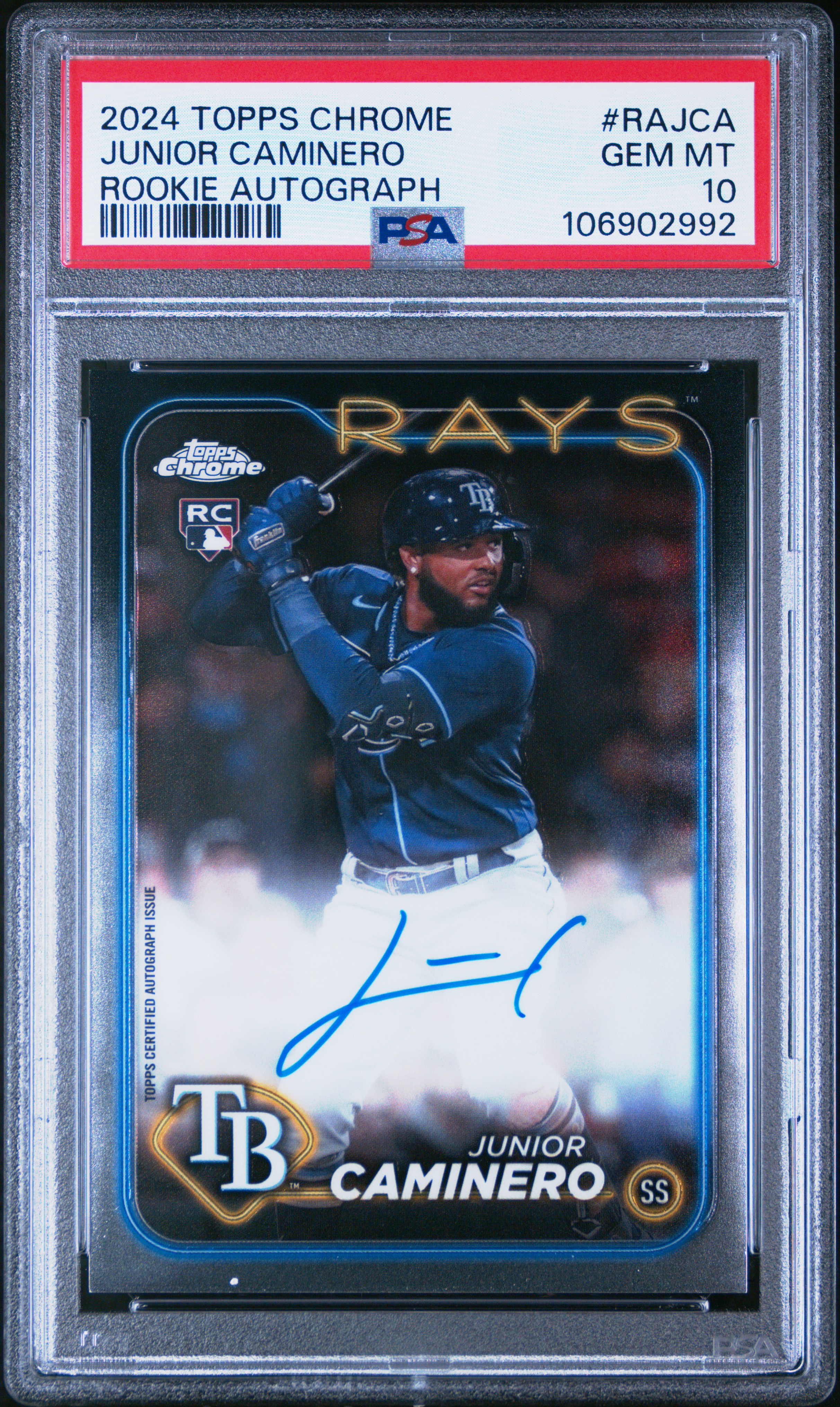 2024 Topps Chrome Rookie Autographs Junior Caminero #Rajca Gem Mt 10 front
