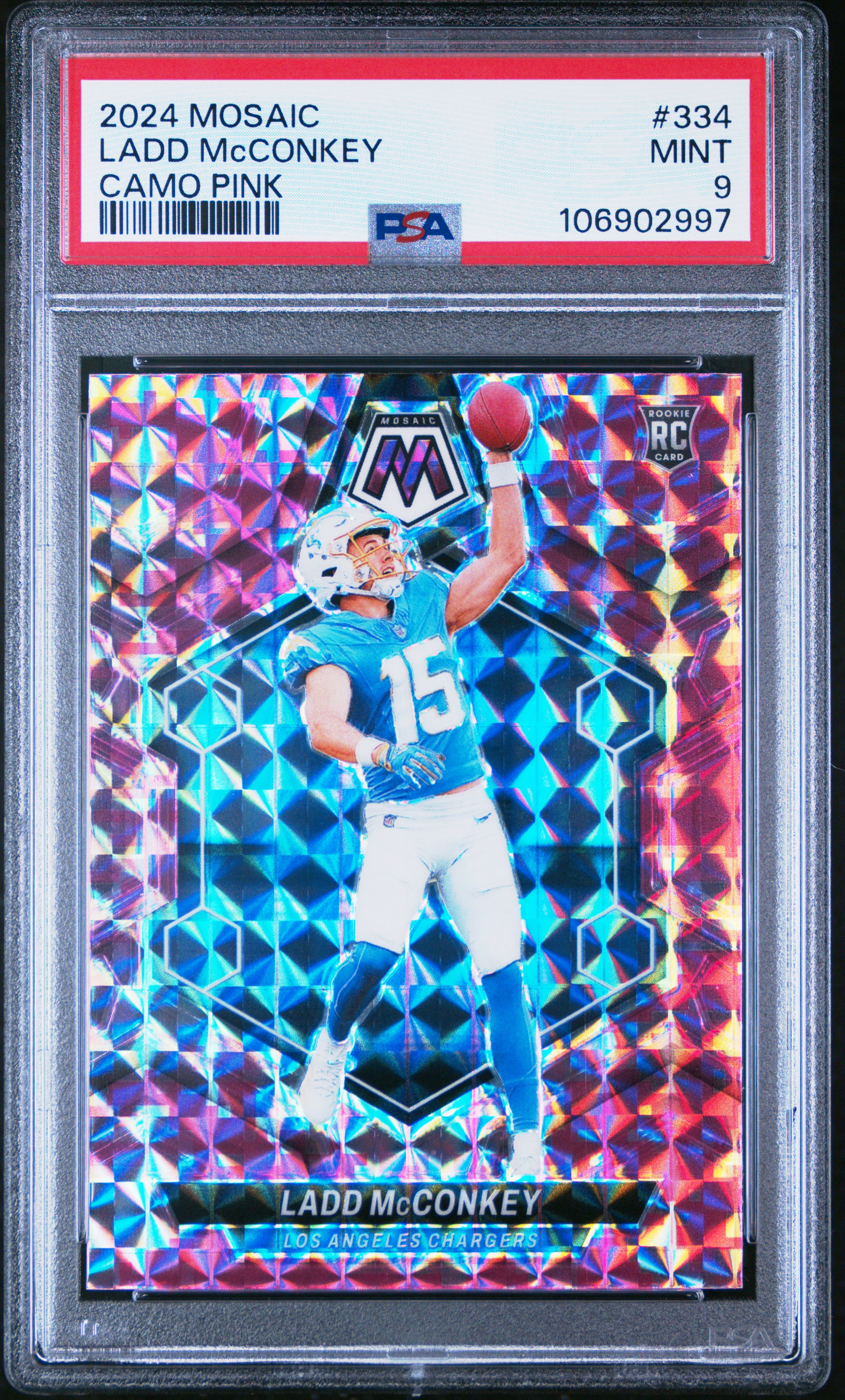 2024 Panini Mosaic Ladd Mcconkey #334 (Camo Pink) Mint 9 front