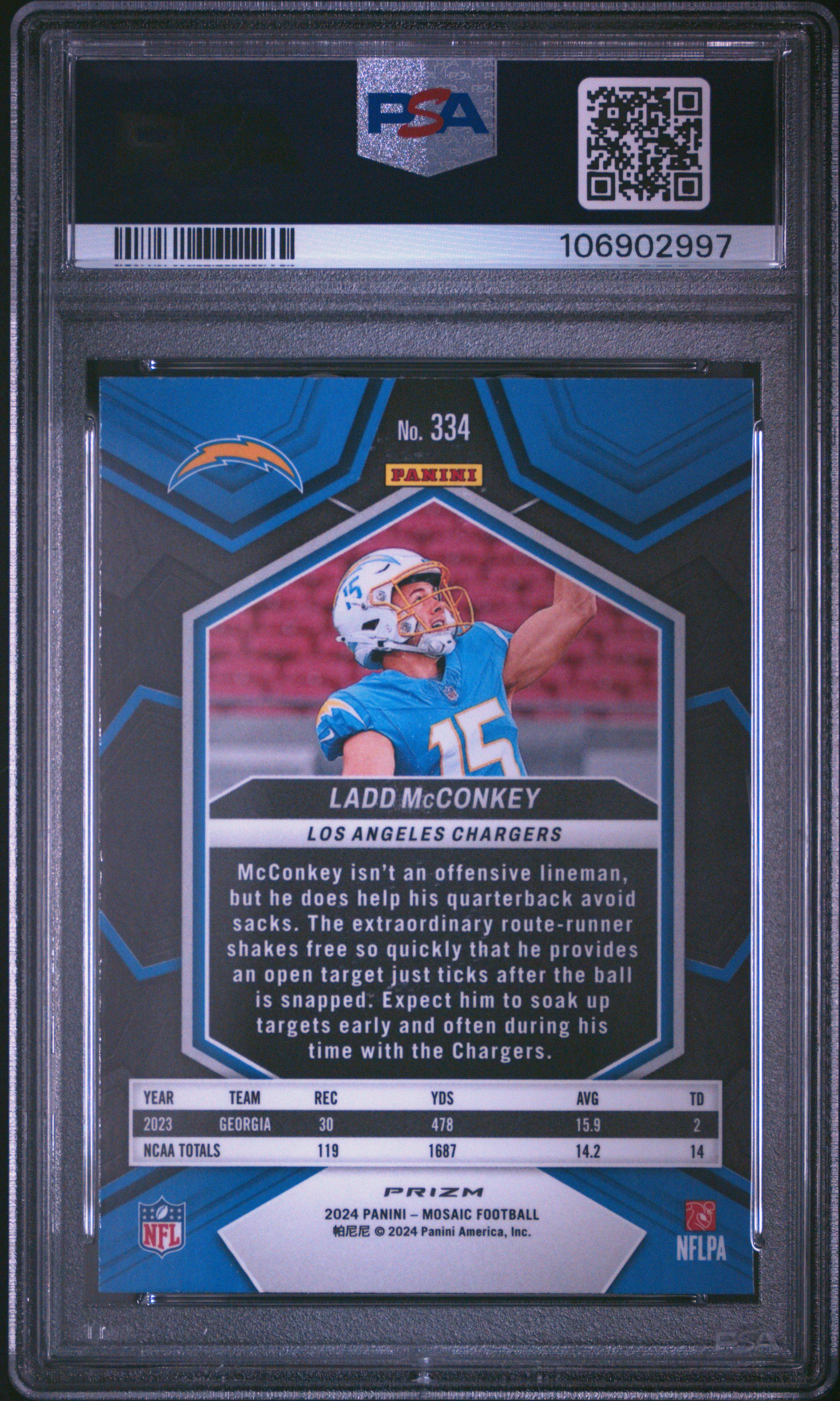 2024 Panini Mosaic Ladd Mcconkey #334 (Camo Pink) Mint 9 back
