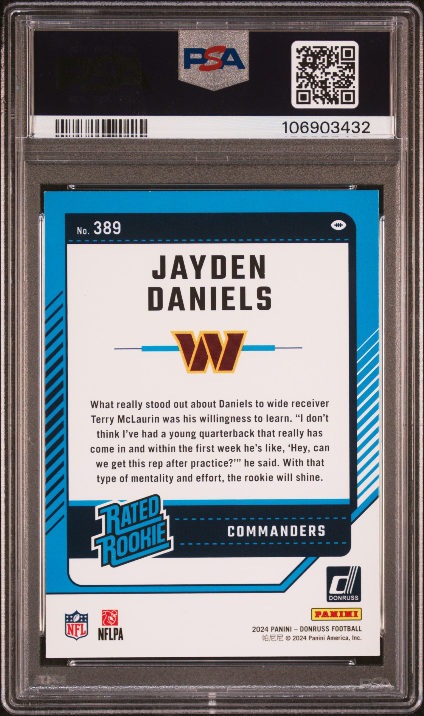 2024 Panini Donruss Jayden Daniels #389 Mint 9 back