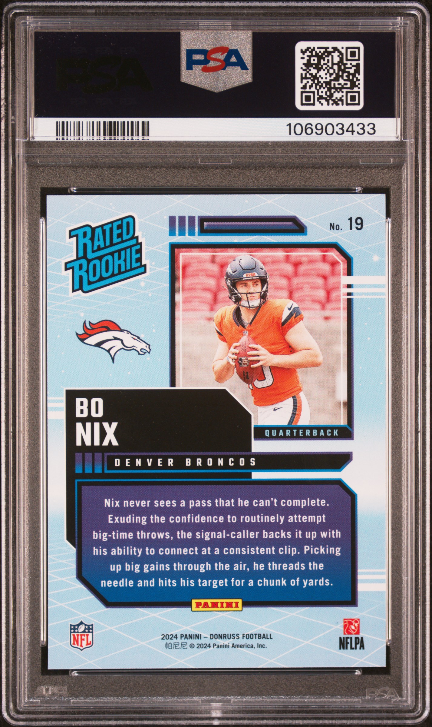 2024 Panini Donruss Rated Rookies Retro Bo Nix #19 Gem Mt 10 back