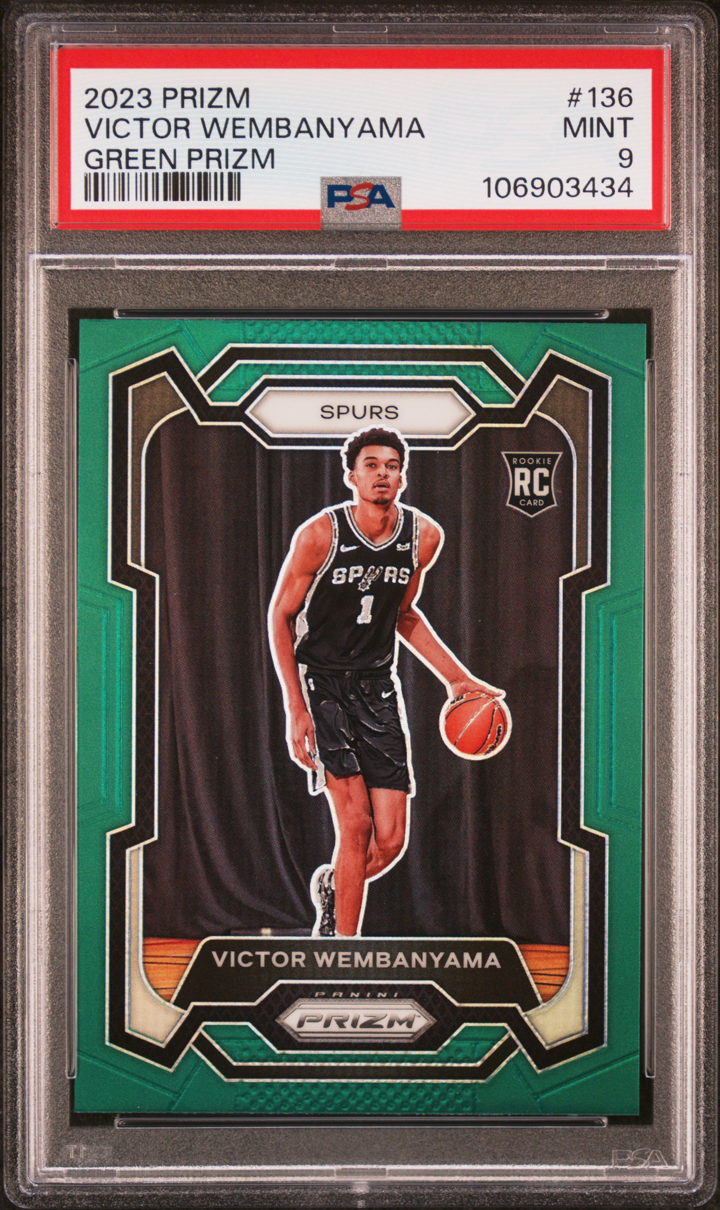 2023 Panini Prizm Victor Wembanyama #136 (Green Prizm) Mint 9 front