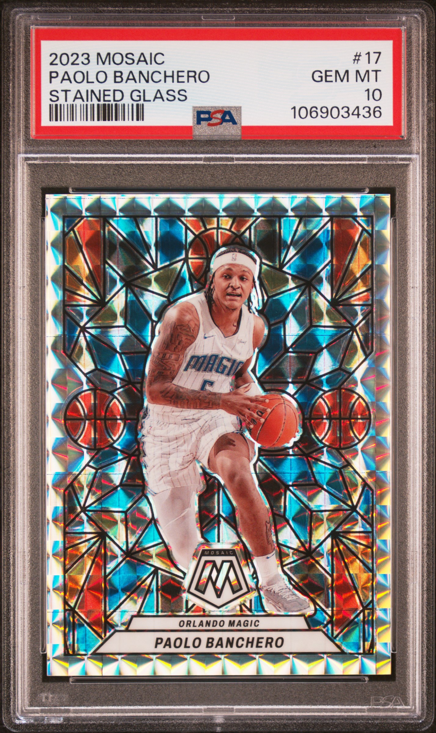 2023 Panini Mosaic Stained Glass Paolo Banchero #17 Gem Mt 10 front