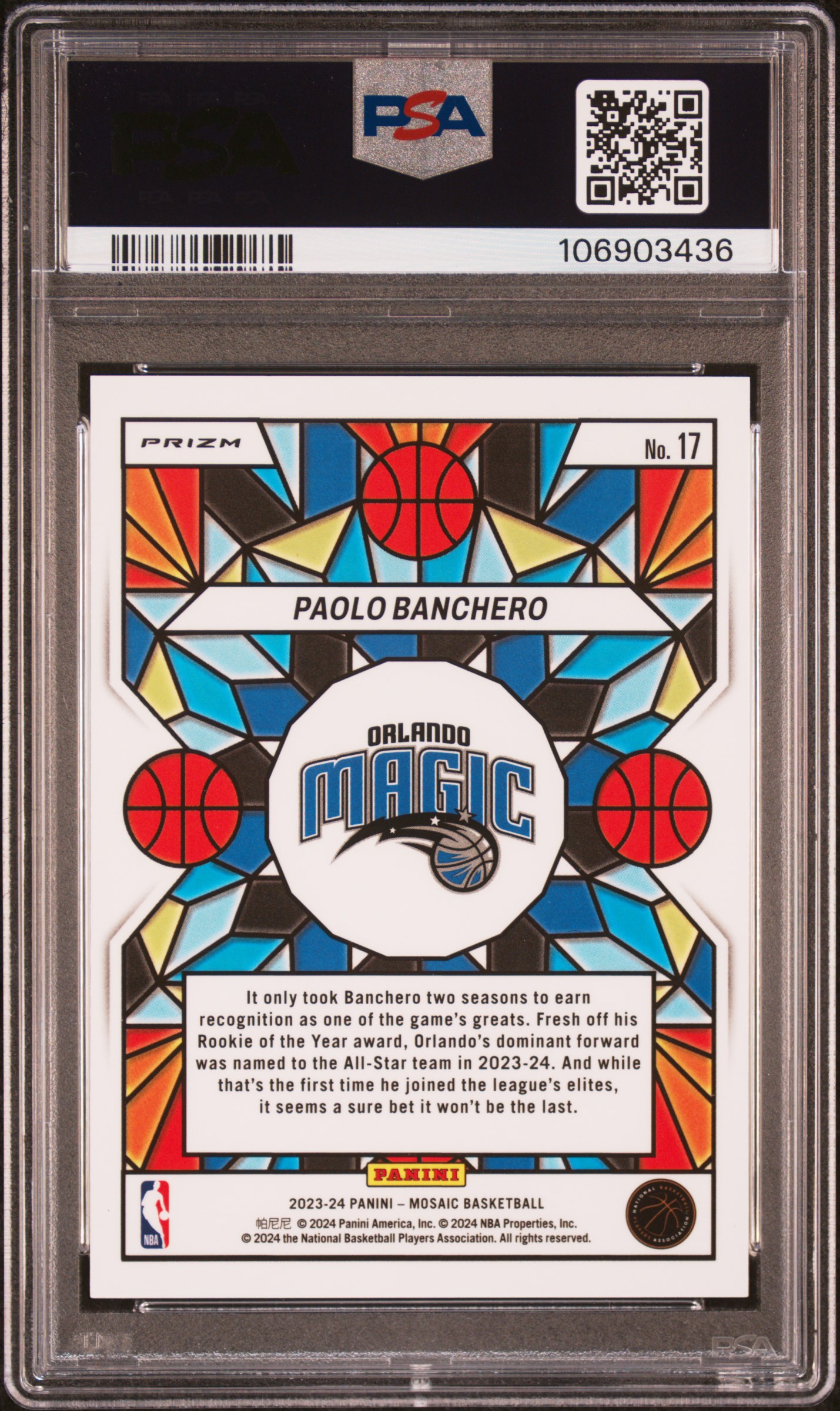 2023 Panini Mosaic Stained Glass Paolo Banchero #17 Gem Mt 10 back