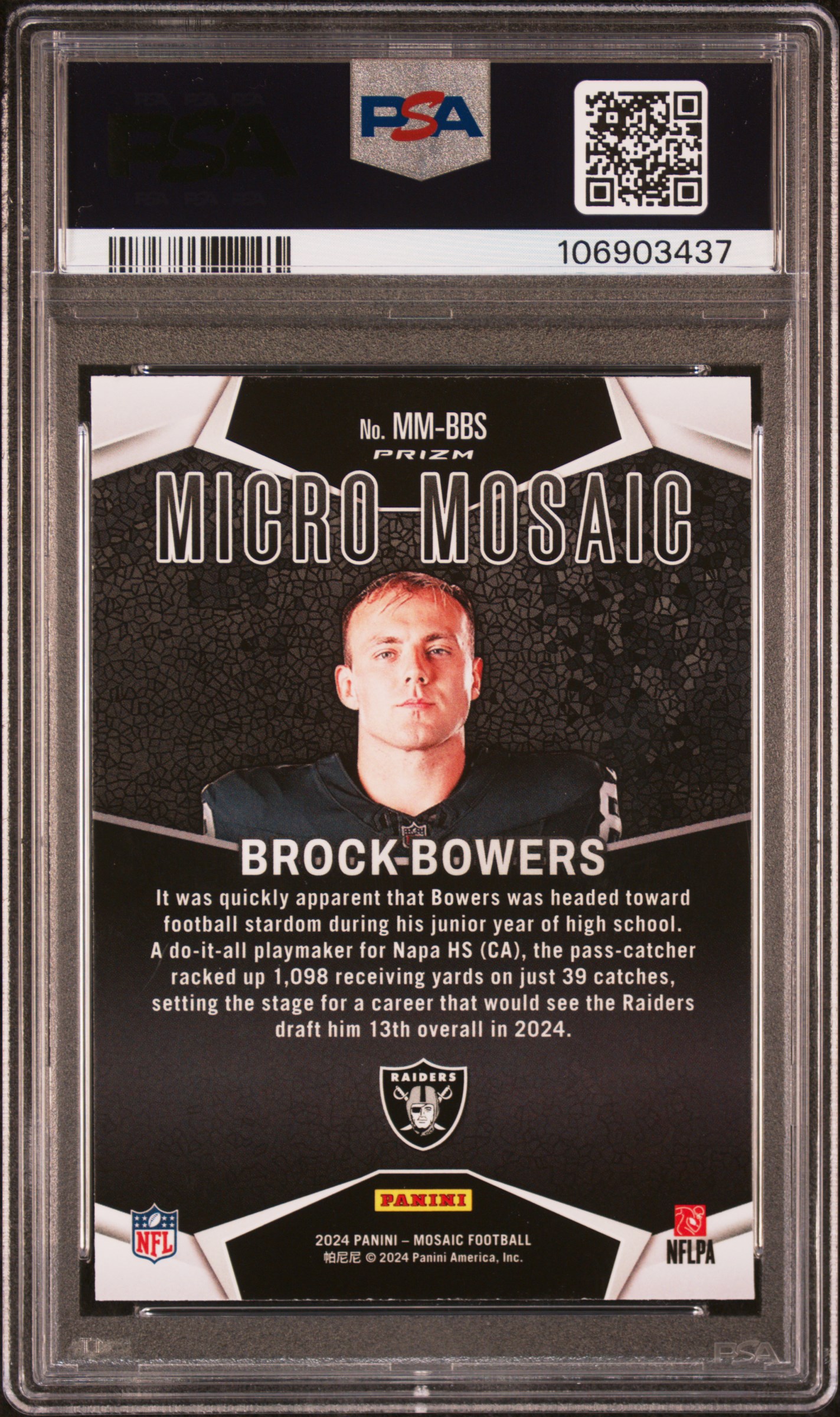 2024 Panini Mosaic Micro Mosaic Brock Bowers #Mmbbs Gem Mt 10 back
