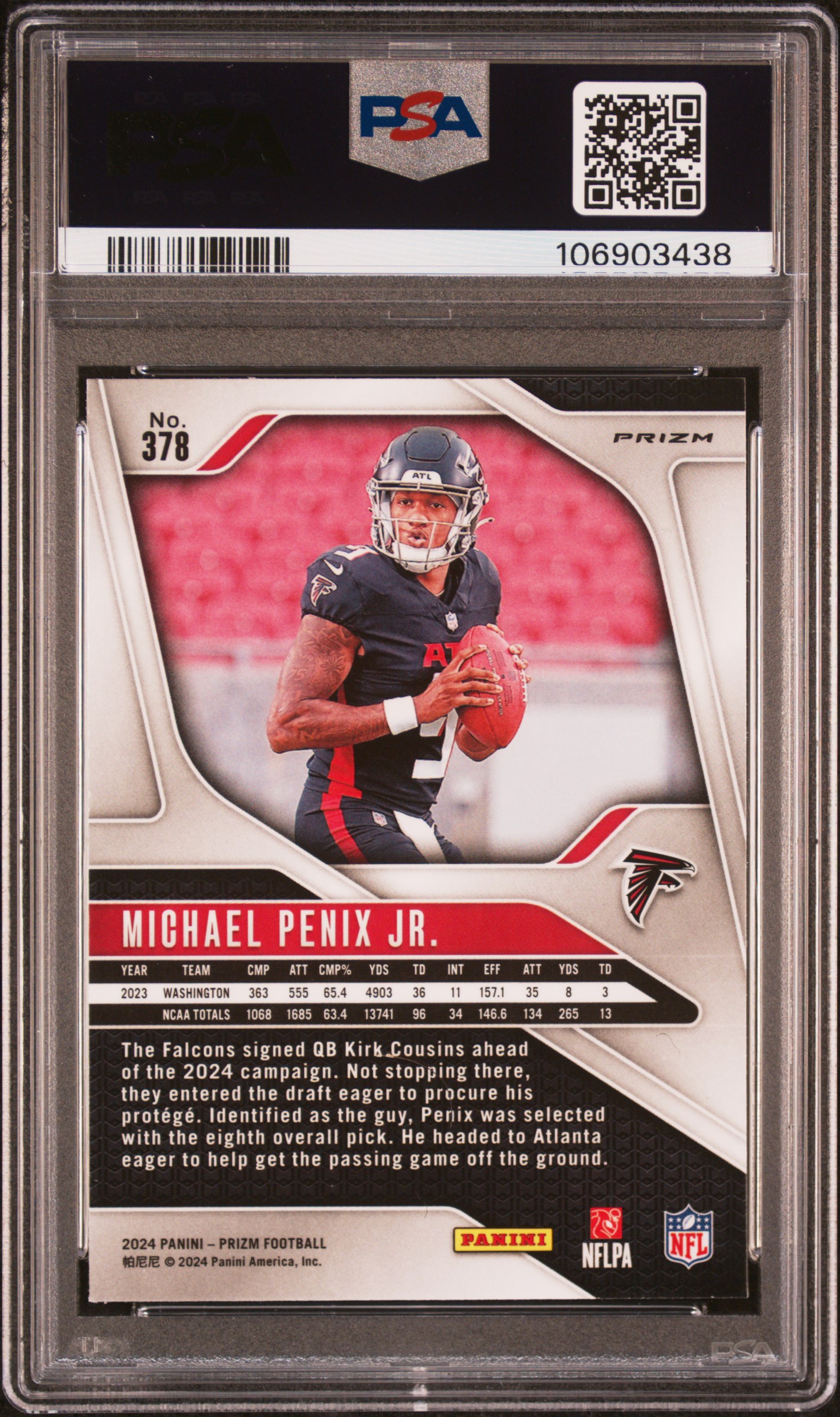 2024 Panini Prizm Michael Penix Jr. #378 (Neon Green Pulsar) Mint 9 back