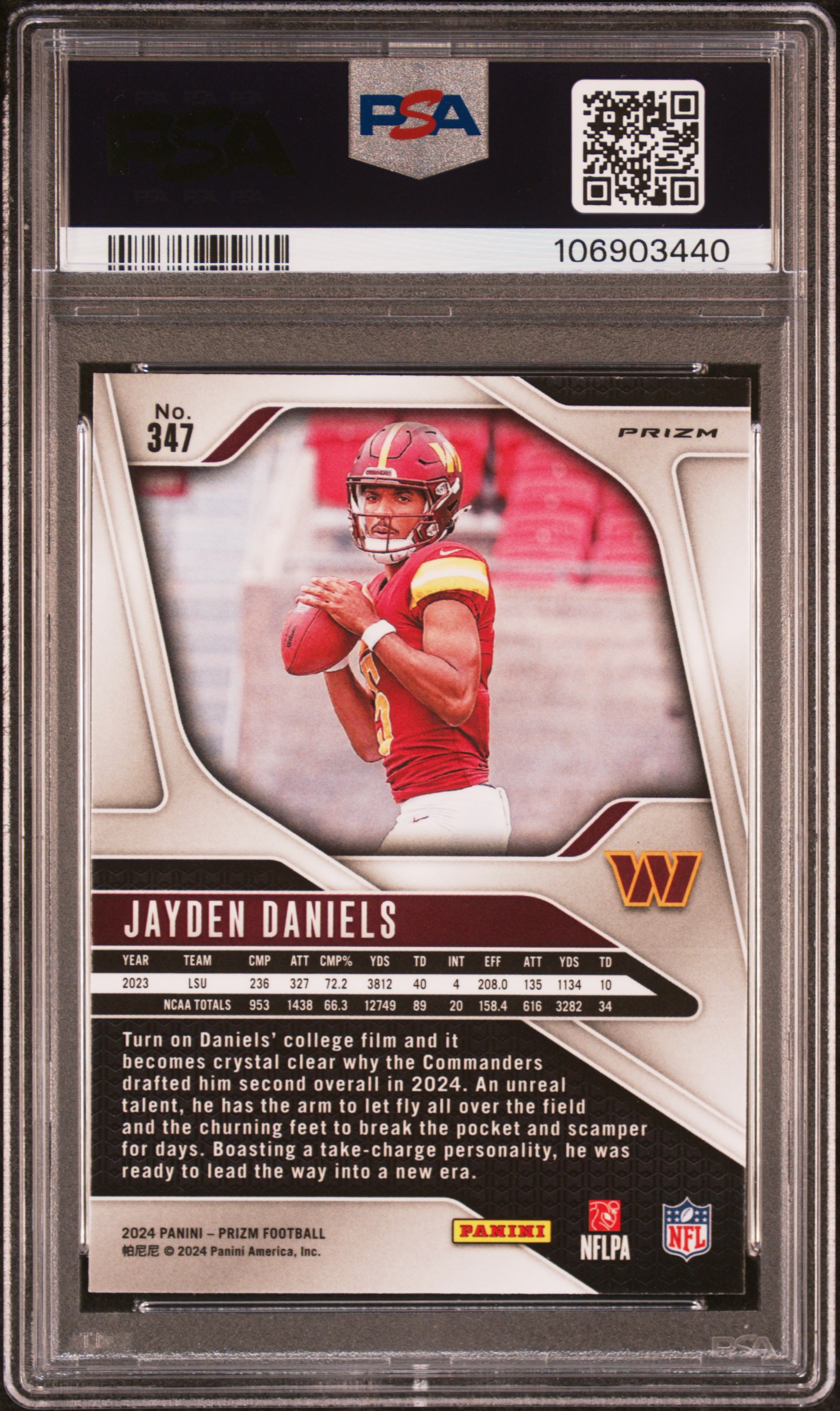 2024 Panini Prizm Jayden Daniels #347 (Lazer Prizm) Gem Mt 10 back