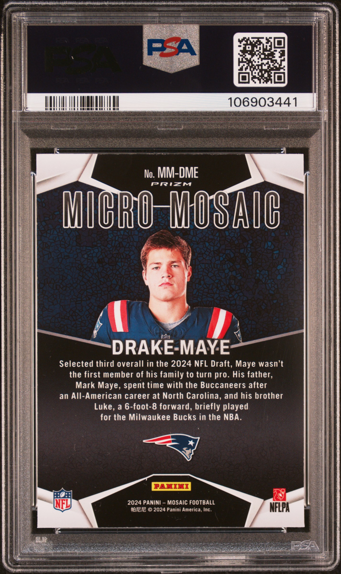 2024 Panini Mosaic Micro Mosaic Drake Maye #Mmdme Gem Mt 10 back