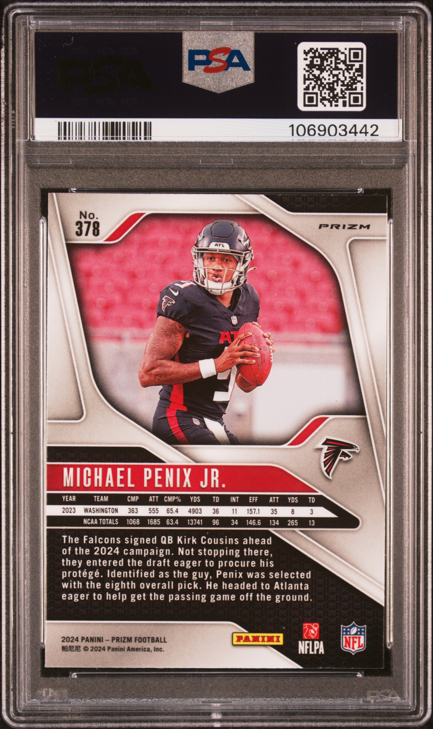 2024 Panini Prizm Michael Penix Jr. #378 (Silver Prizm) Gem Mt 10 back
