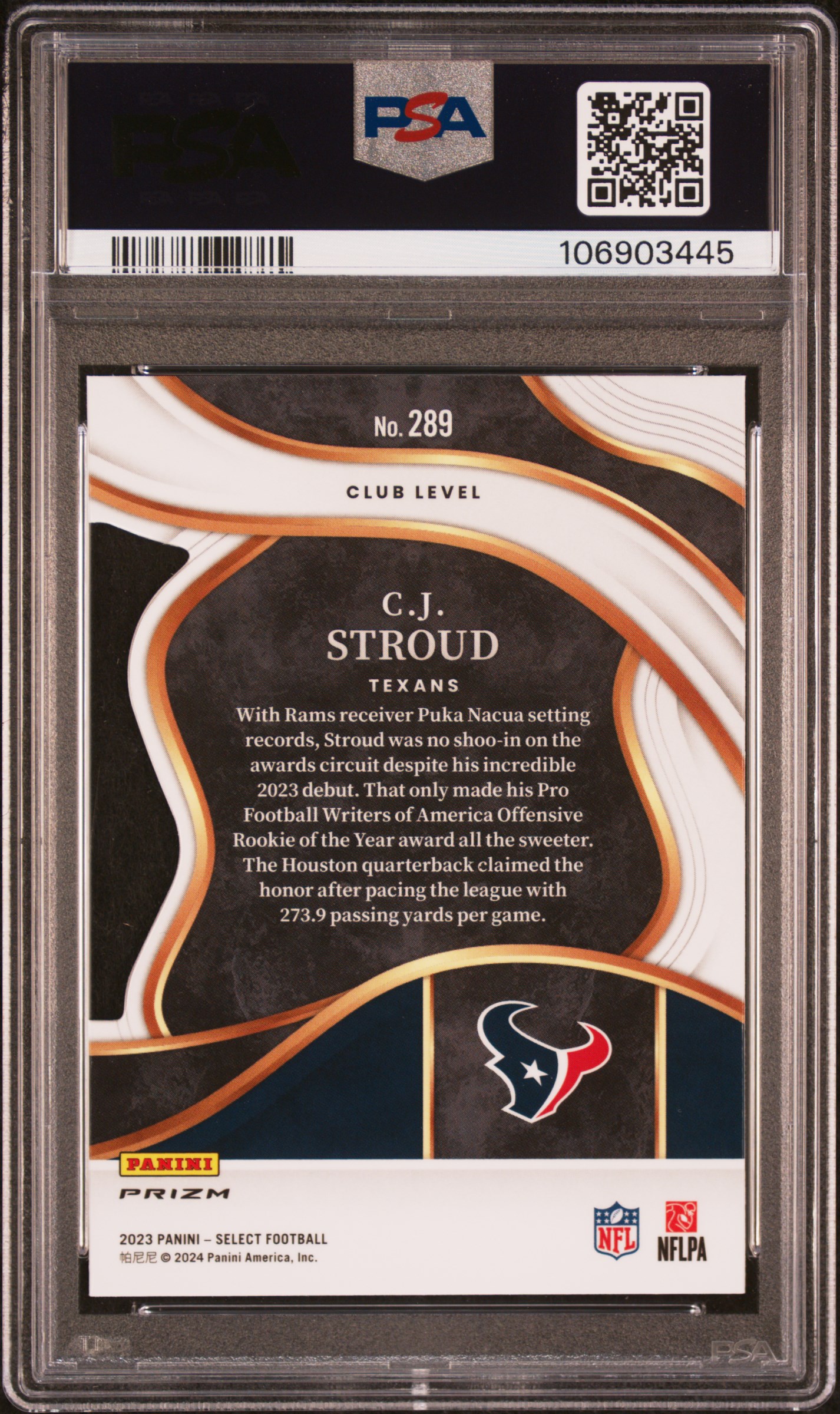 2023 Panini Select Cj Stroud #289 (Die-Cut Silver Prizm) Gem Mt 10 back