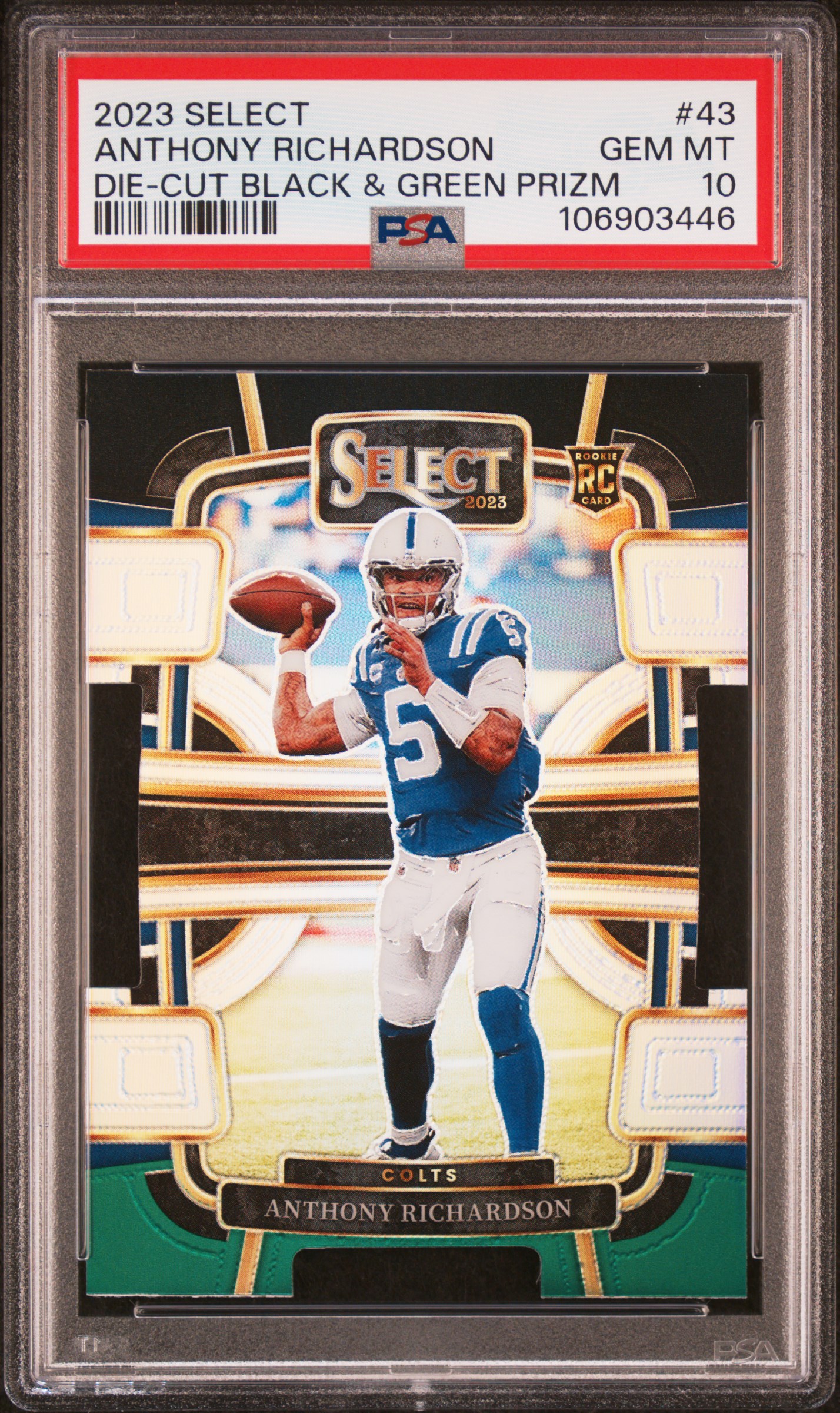 2023 Panini Select Anthony Richardson #43 (Die-Cut Black & Green Prizm) Gem Mt 10 front