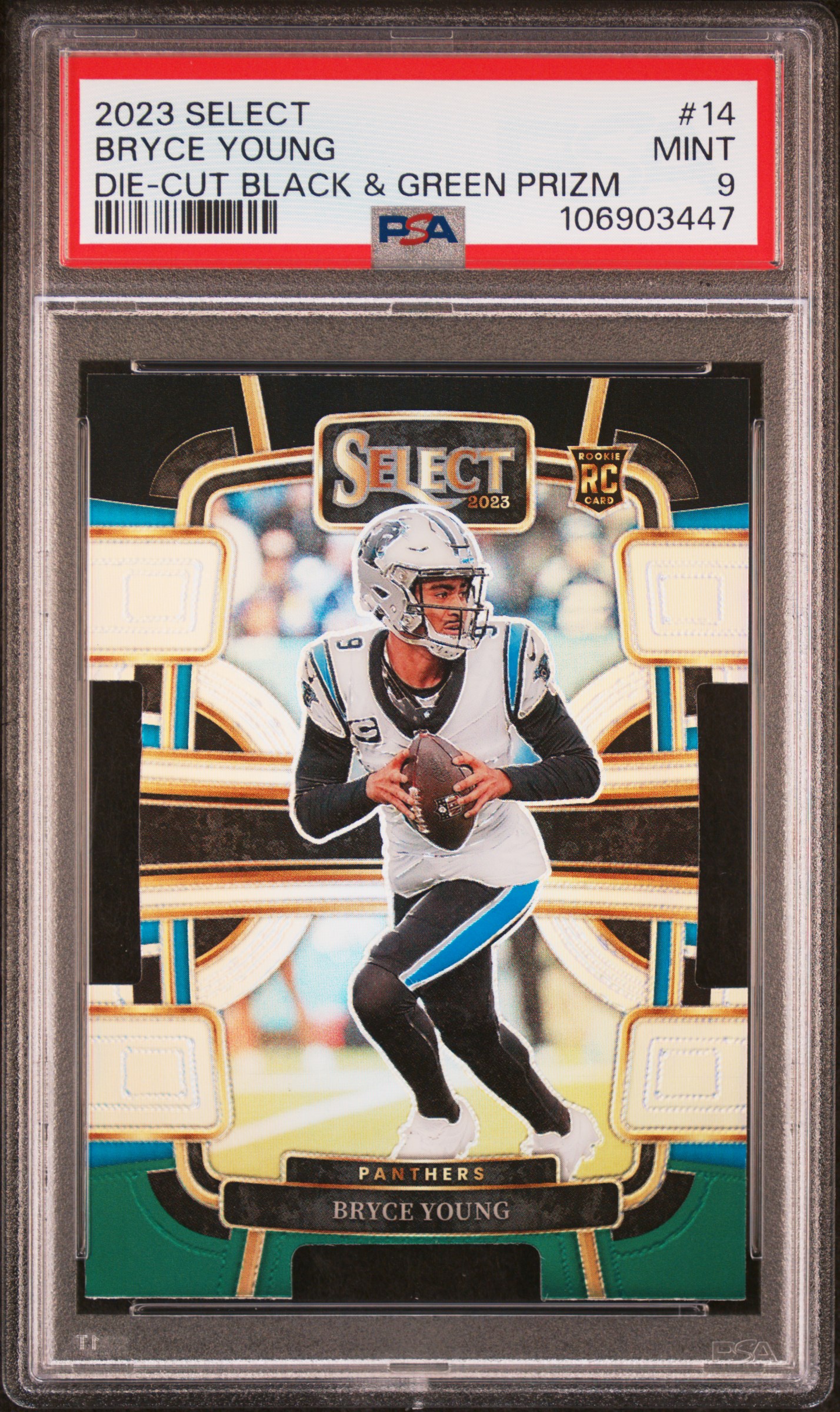 2023 Panini Select Bryce Young #14 (Die-Cut Black & Green Prizm) Mint 9 front