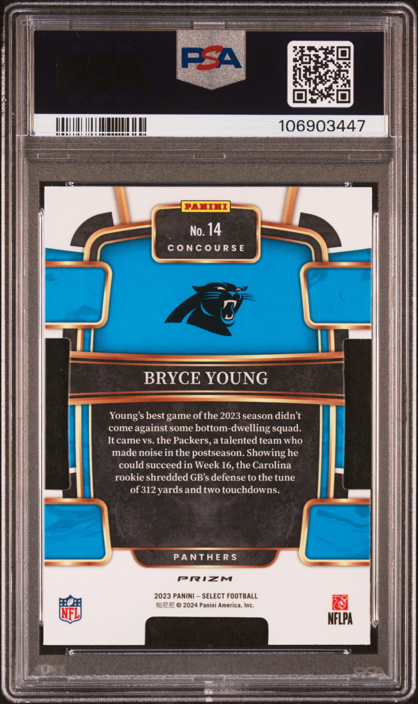 2023 Panini Select Bryce Young #14 (Die-Cut Black & Green Prizm) Mint 9 back
