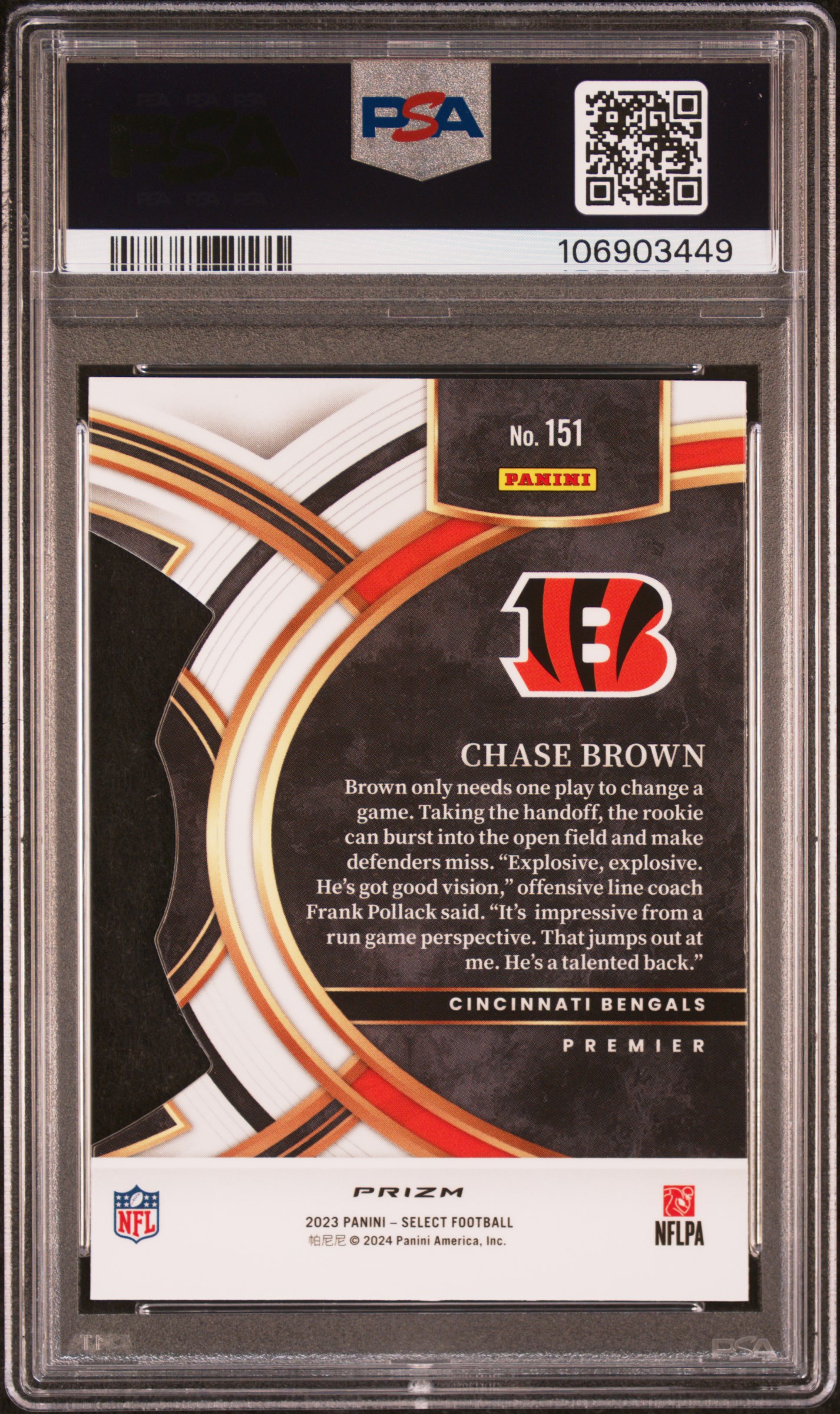 2023 Panini Select Chase Brown #151 (Die-Cut Black & Green Prizm) Mint 9 back
