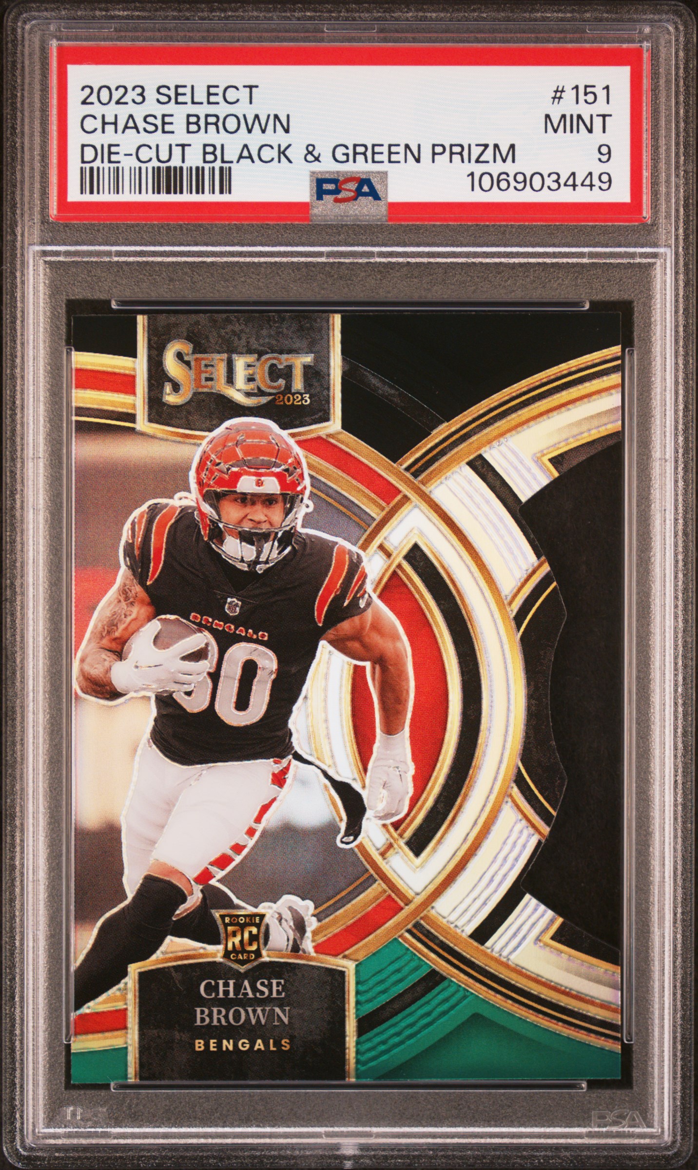2023 Panini Select Chase Brown #151 (Die-Cut Black & Green Prizm) Mint 9 front