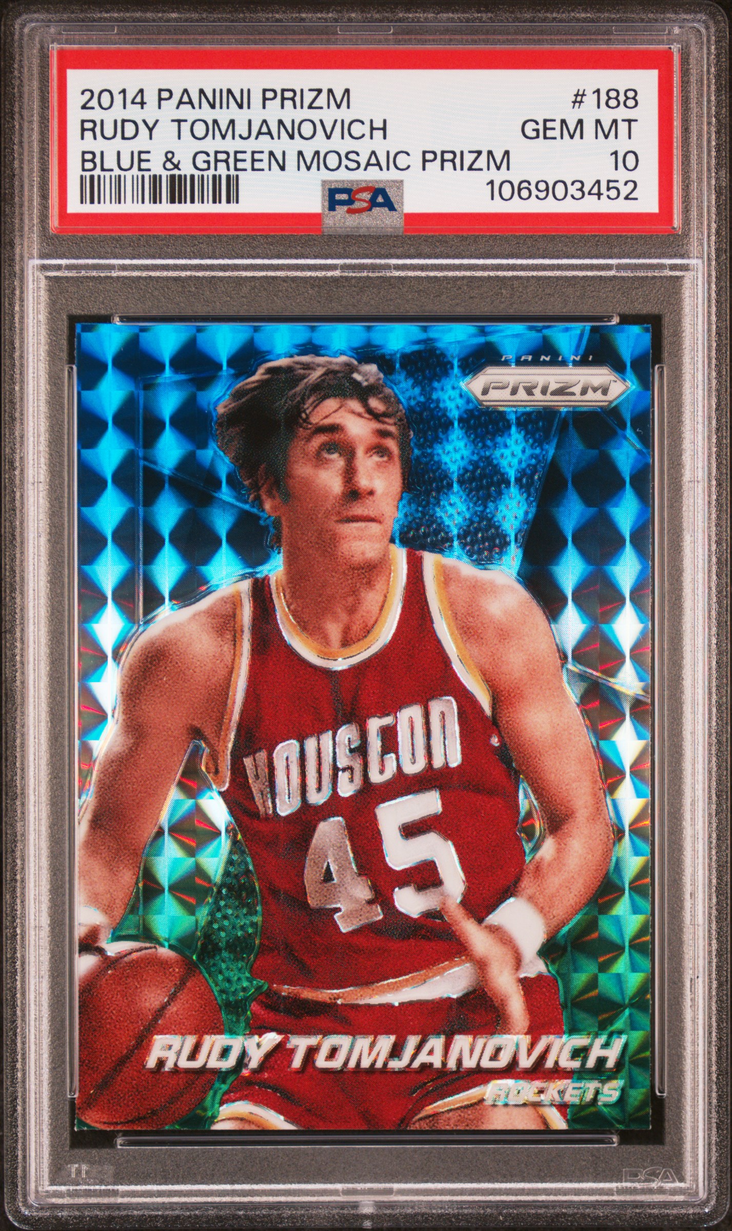 2014 Panini Prizm Rudy Tomjanovich #188 (Blue & Green Mosaic Prizm) Gem Mt 10 front