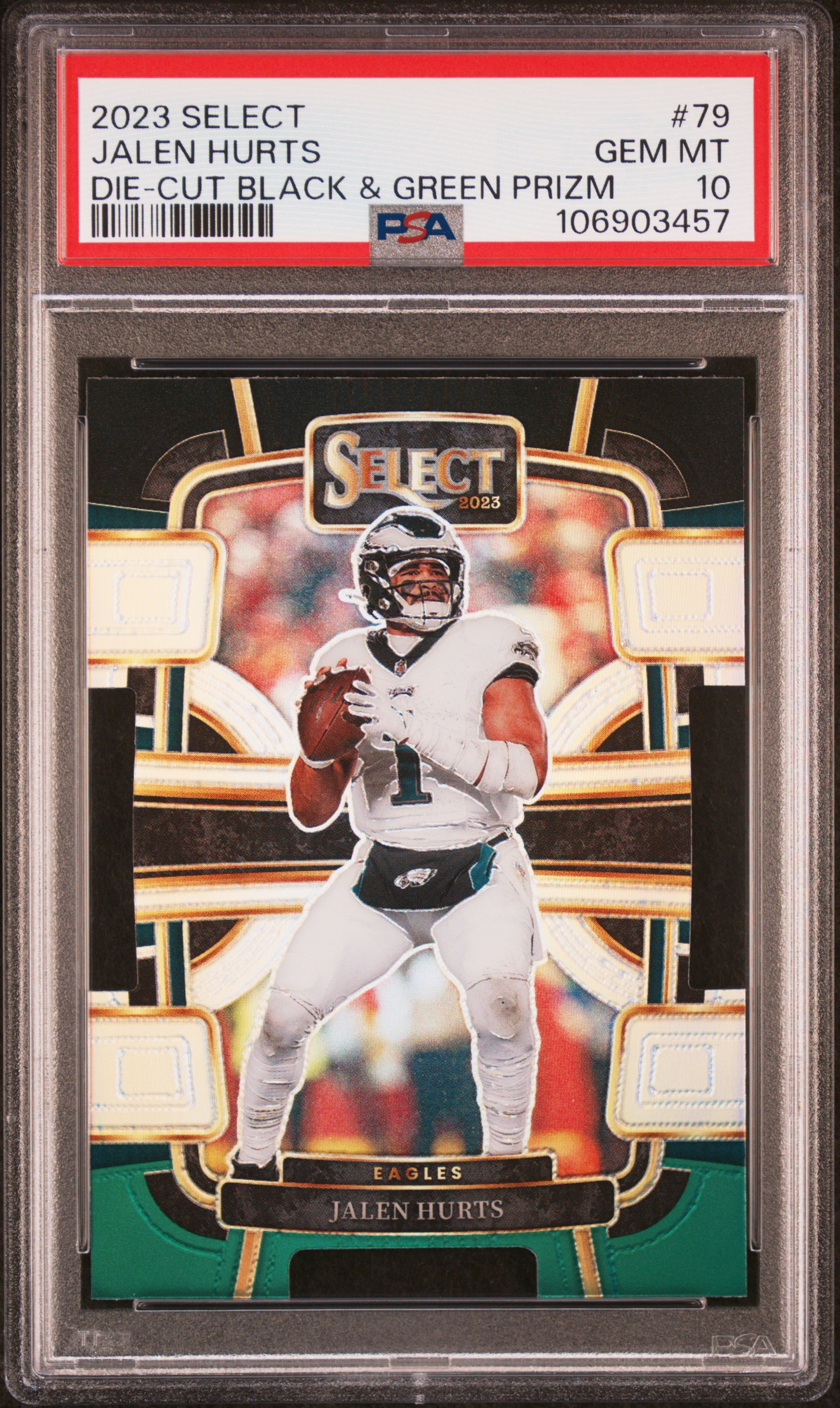 2023 Panini Select Jalen Hurts #79 (Die-Cut Black & Green Prizm) Gem Mt 10 front