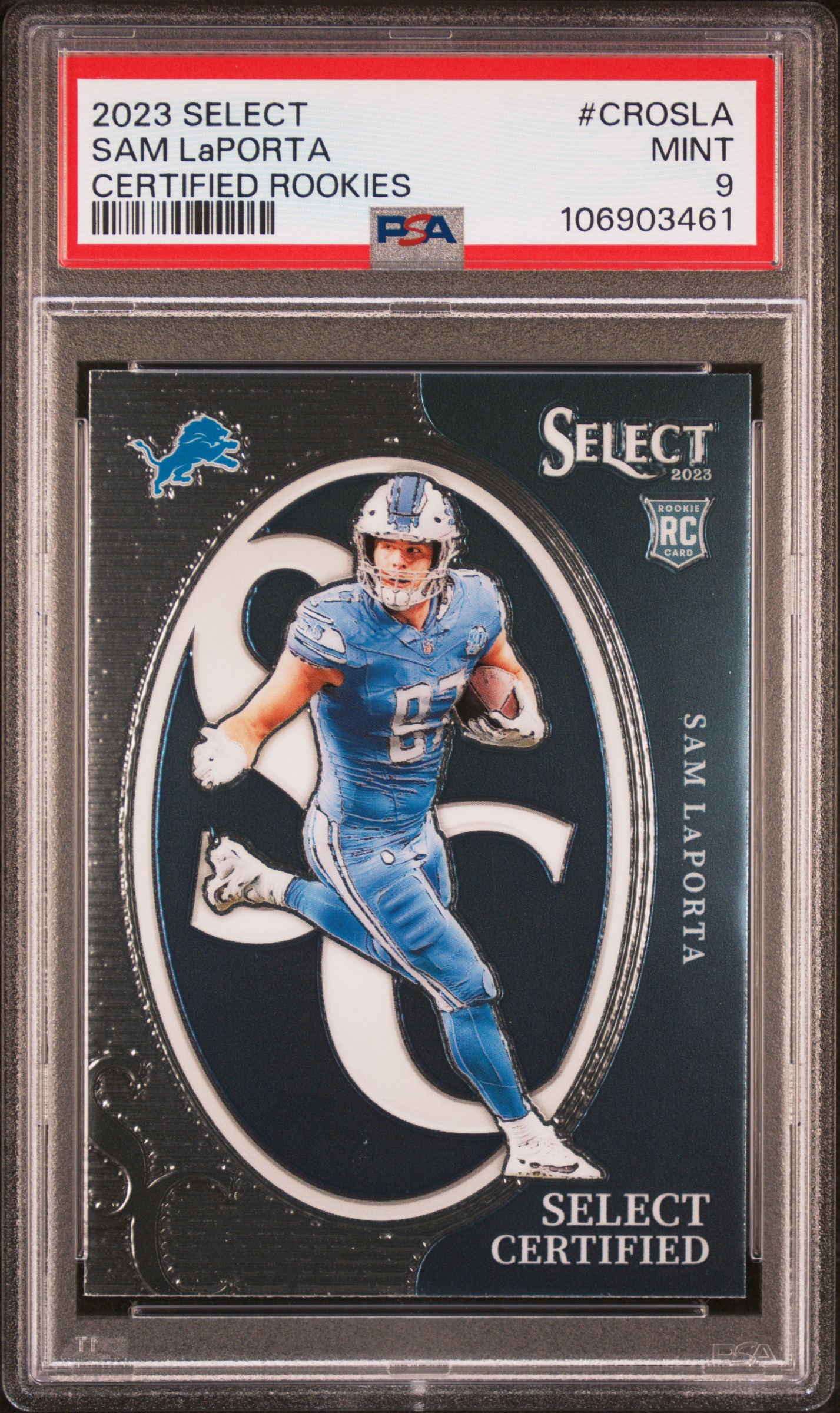 2023 Panini Select Select Certified Rookies Sam Laporta #Crosla Mint 9 front