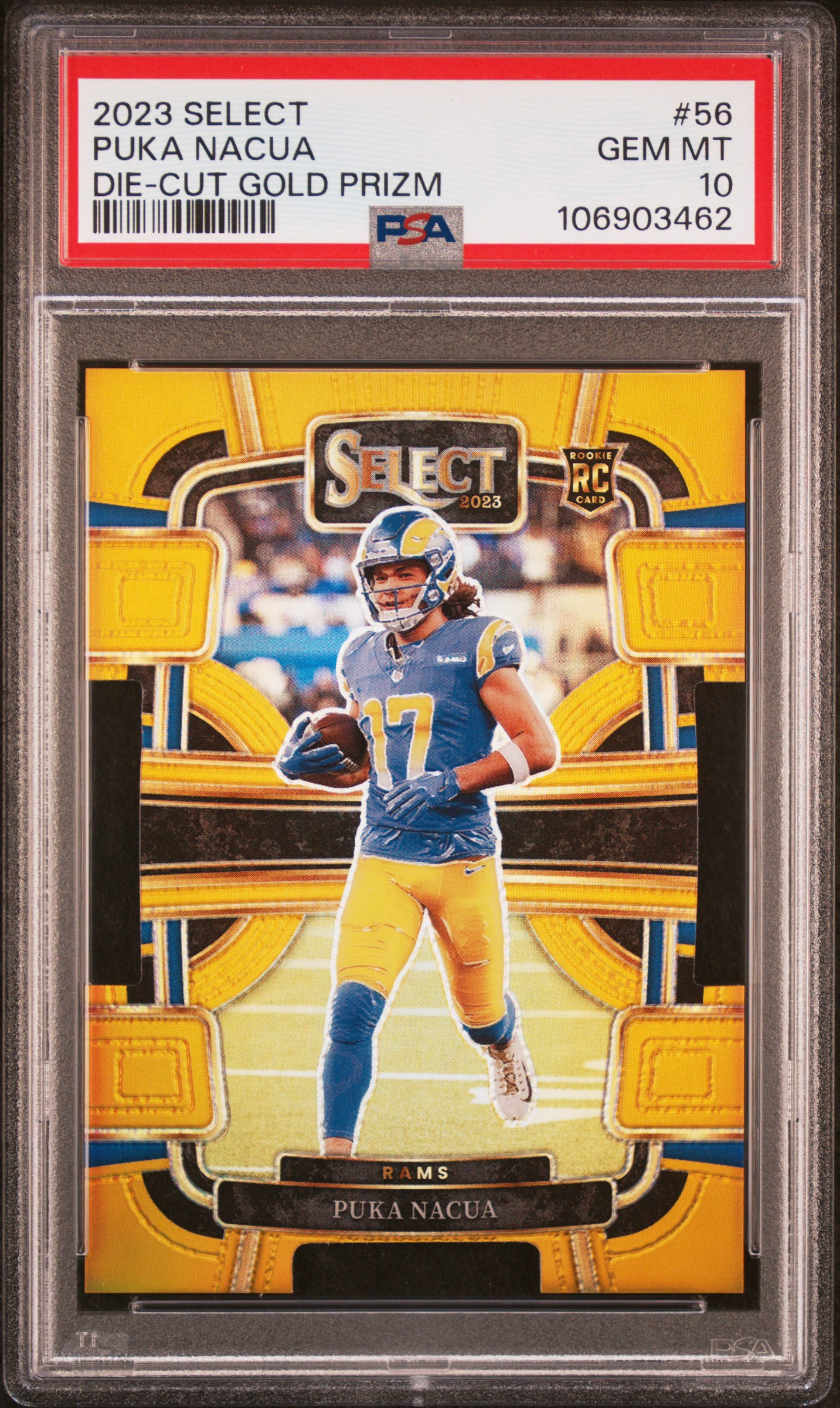2023 Panini Select Puka Nacua #56 (Die-Cut Gold Prizm) Gem Mt 10 front