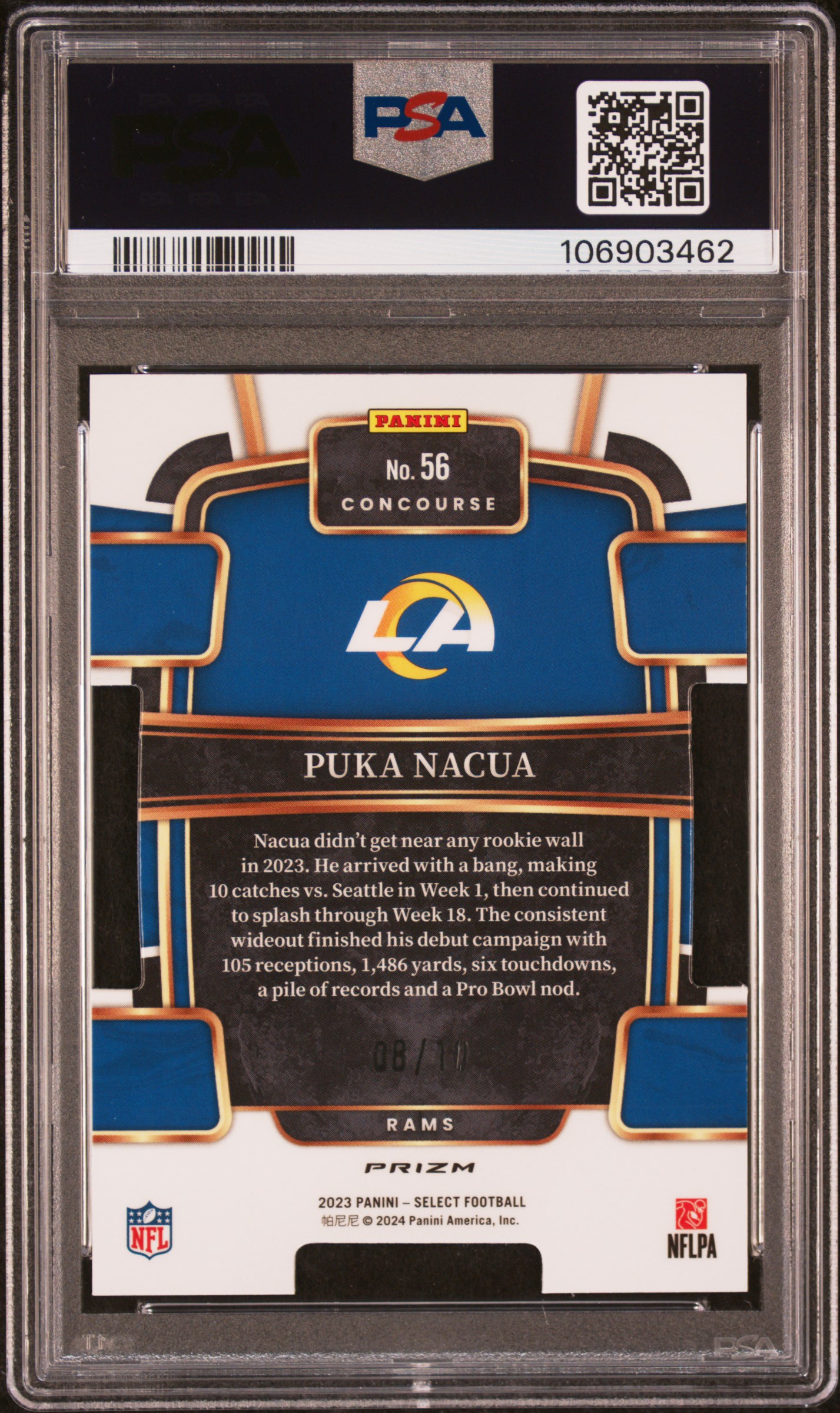2023 Panini Select Puka Nacua #56 (Die-Cut Gold Prizm) Gem Mt 10 back