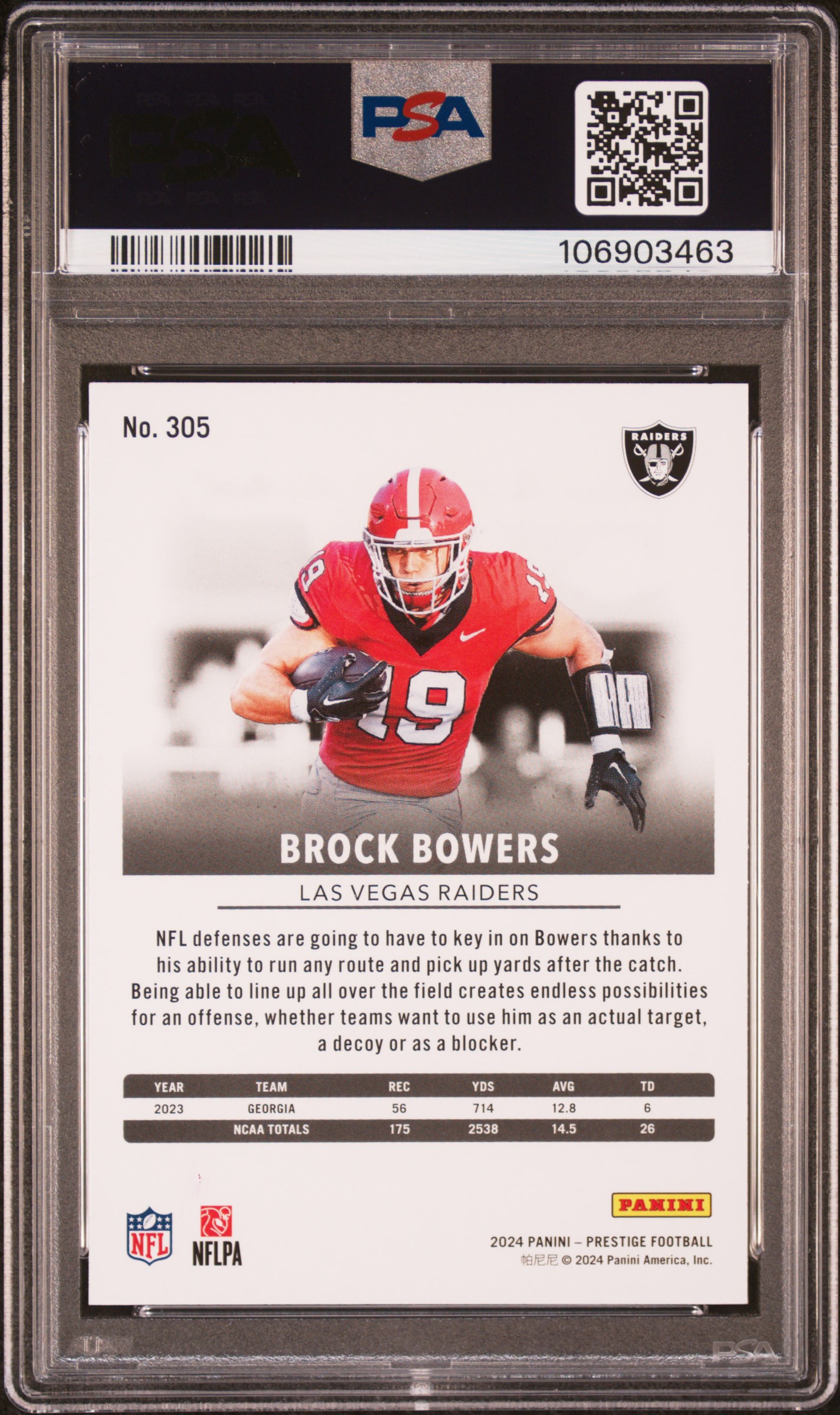 2024 Panini Prestige Brock Bowers #305 Mint 9 back