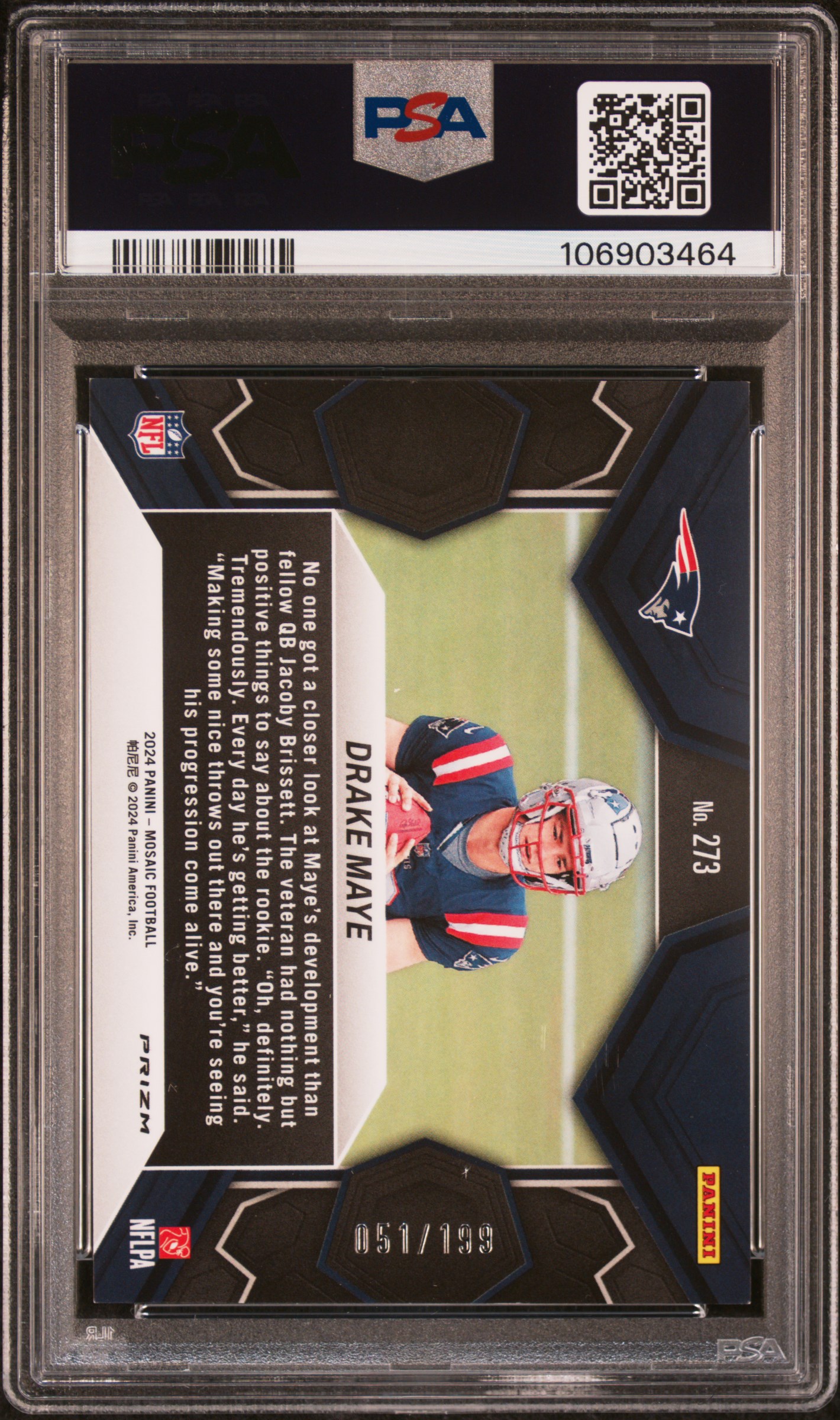 2024 Panini Mosaic Drake Maye #273 (Orange) Mint 9 back