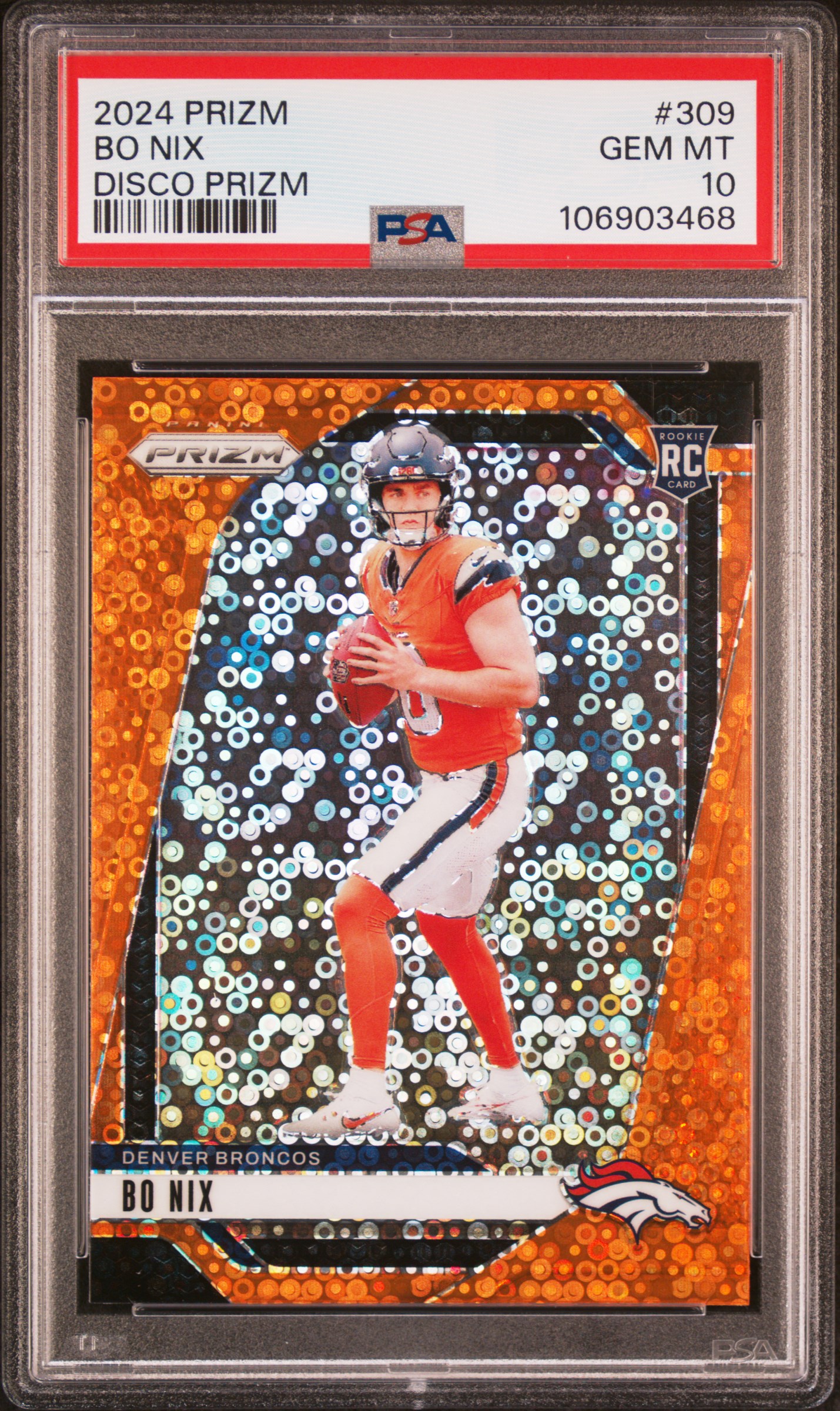 2024 Panini Prizm Bo Nix #309 (Disco Prizm) Gem Mt 10 front