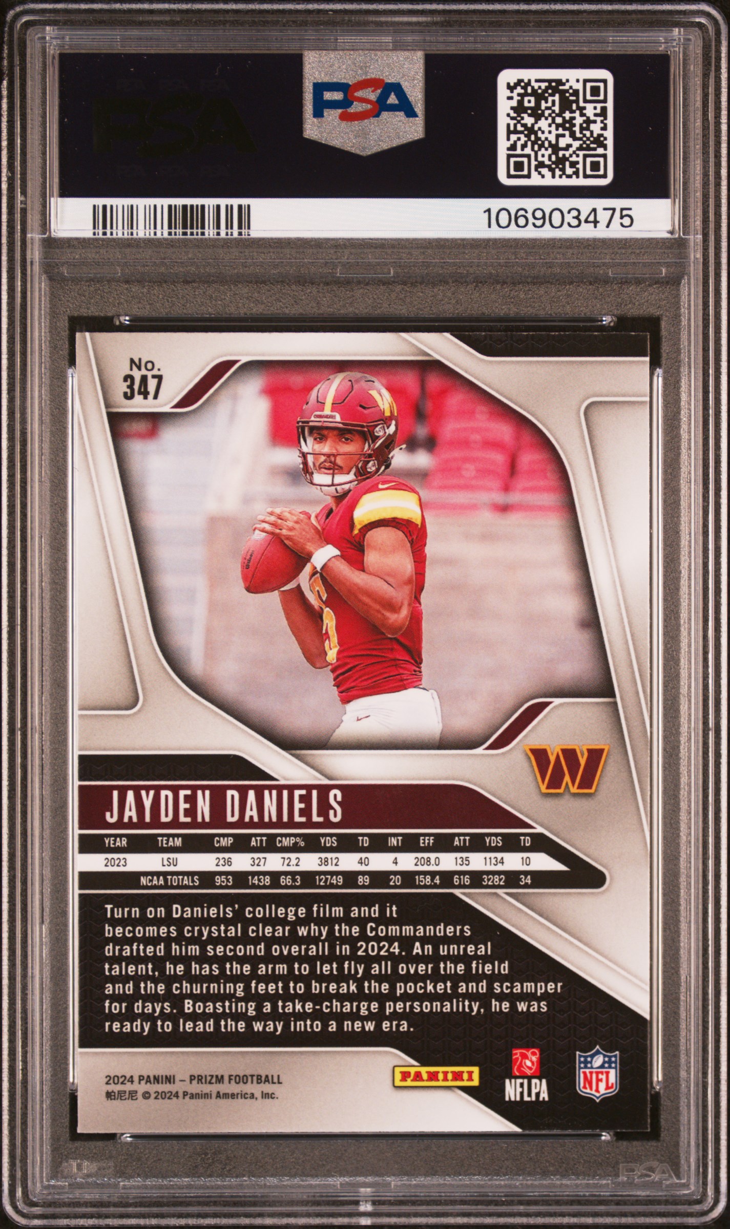2024 Panini Prizm Jayden Daniels #347 Gem Mt 10 back
