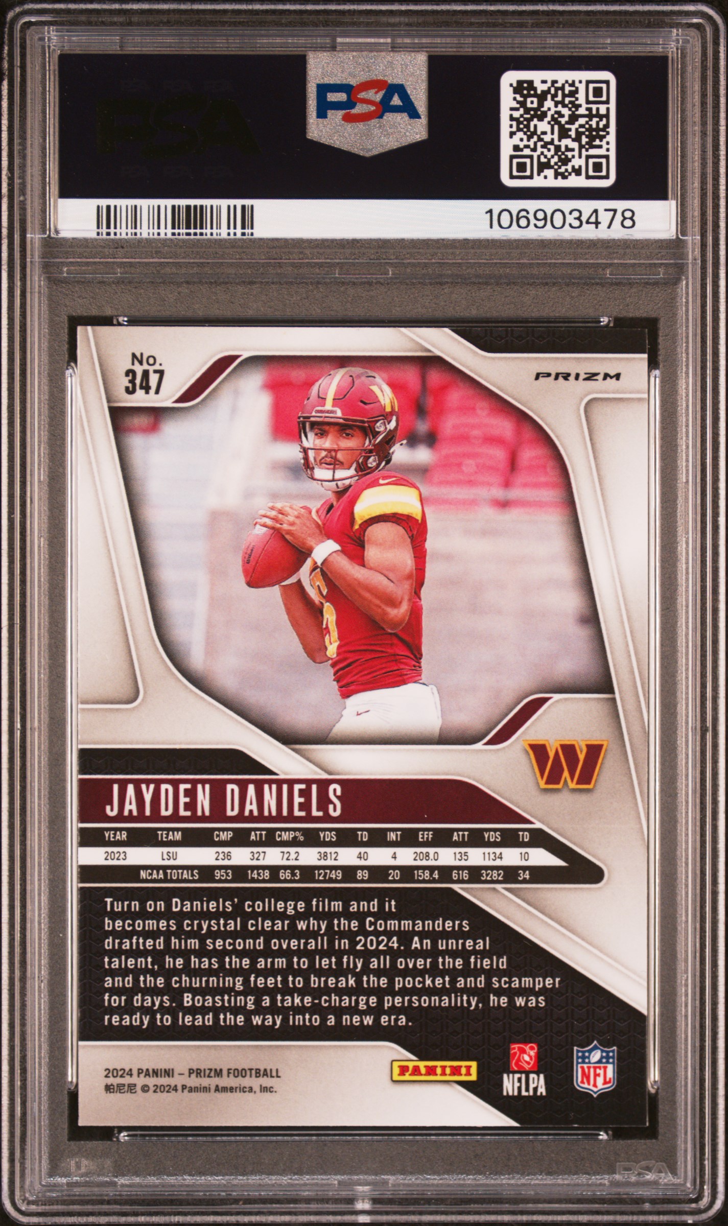 2024 Panini Prizm Jayden Daniels #347 (Lazer Prizm) Mint 9 back