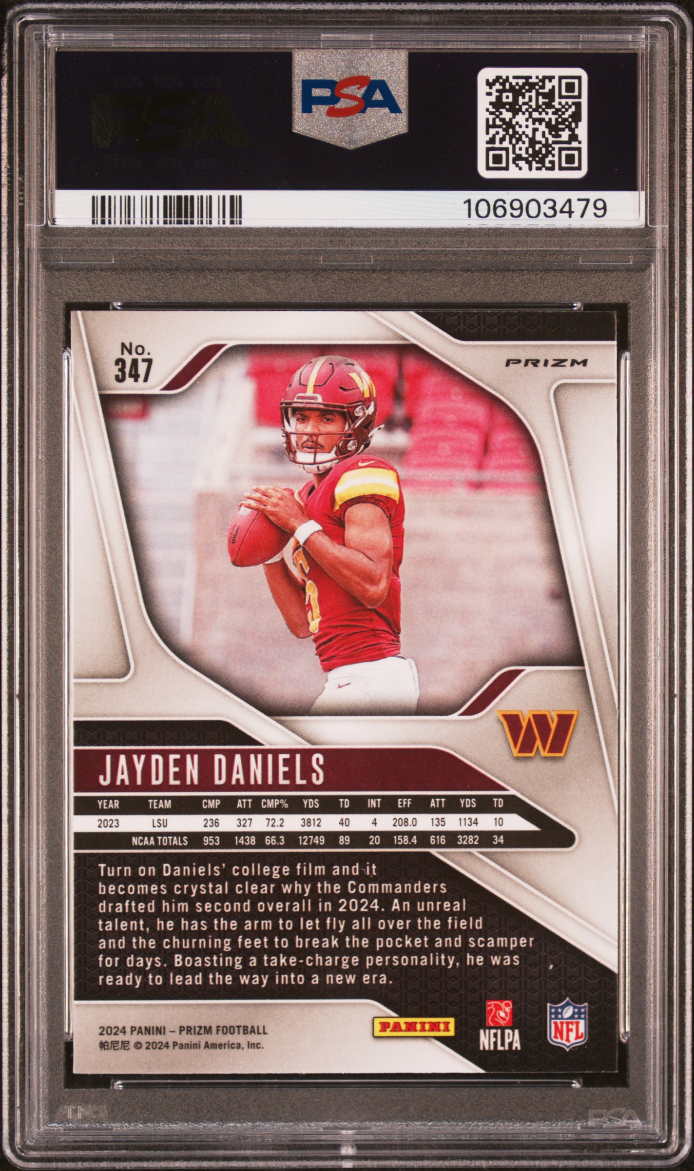 2024 Panini Prizm Jayden Daniels #347 (Lazer Prizm) Gem Mt 10 back