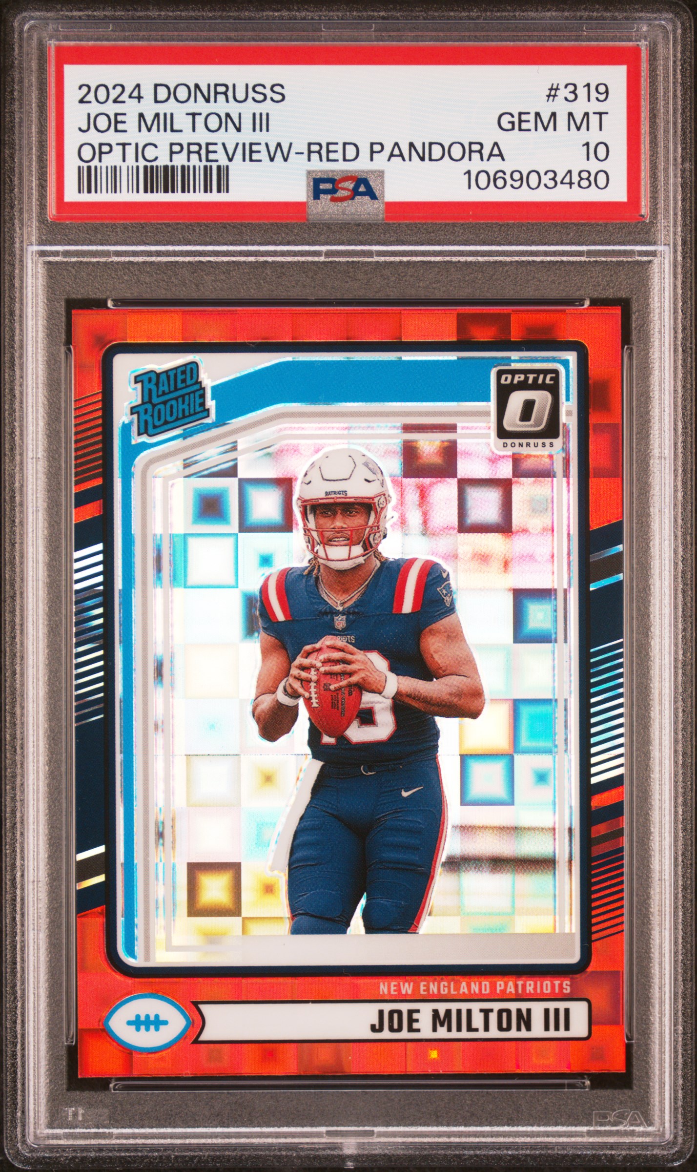 2024 Panini Donruss Joe Milton Iii #319 (Optic Preview-Red Pandora) Gem Mt 10 front