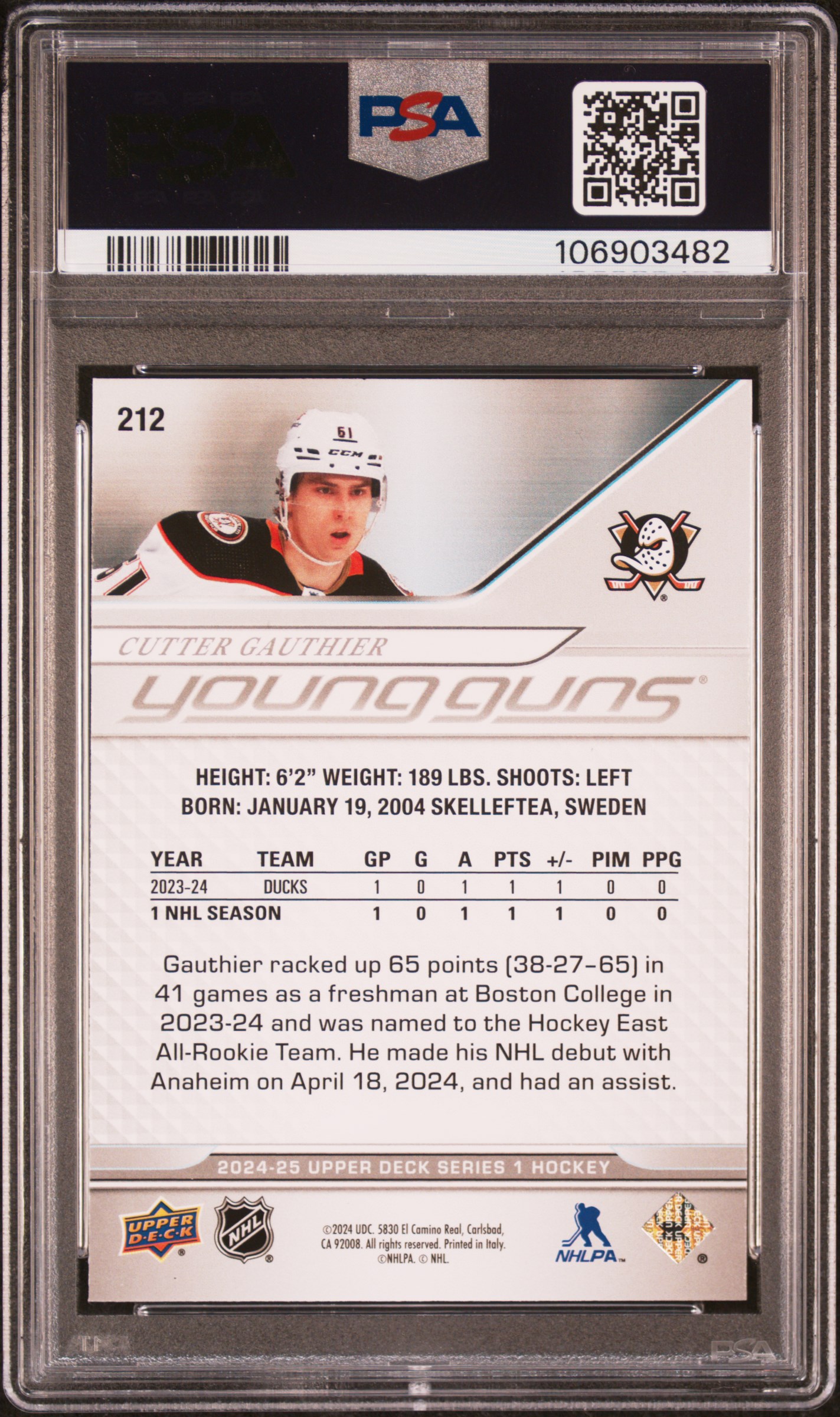 2024 Upper Deck Cutter Gauthier #212 Mint 9 back