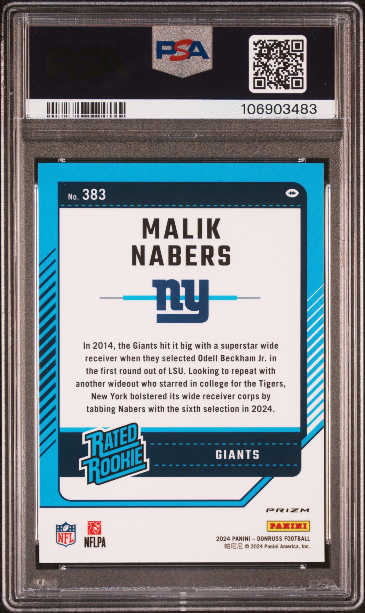 2024 Panini Donruss Malik Nabers #383 (Optic Preview) Gem Mt 10 back