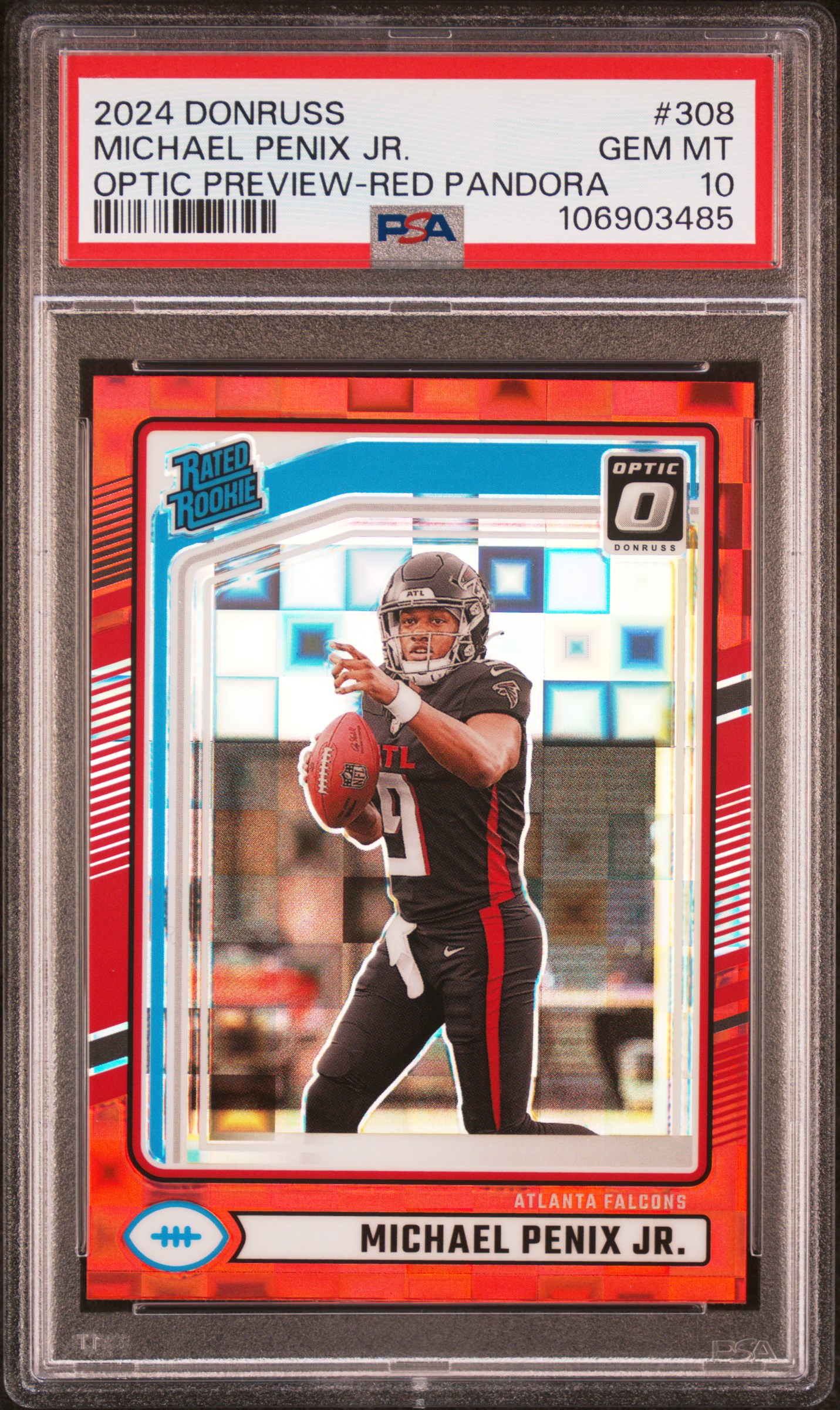 2024 Panini Donruss Michael Penix Jr. #308 (Optic Preview-Red Pandora) Gem Mt 10 front