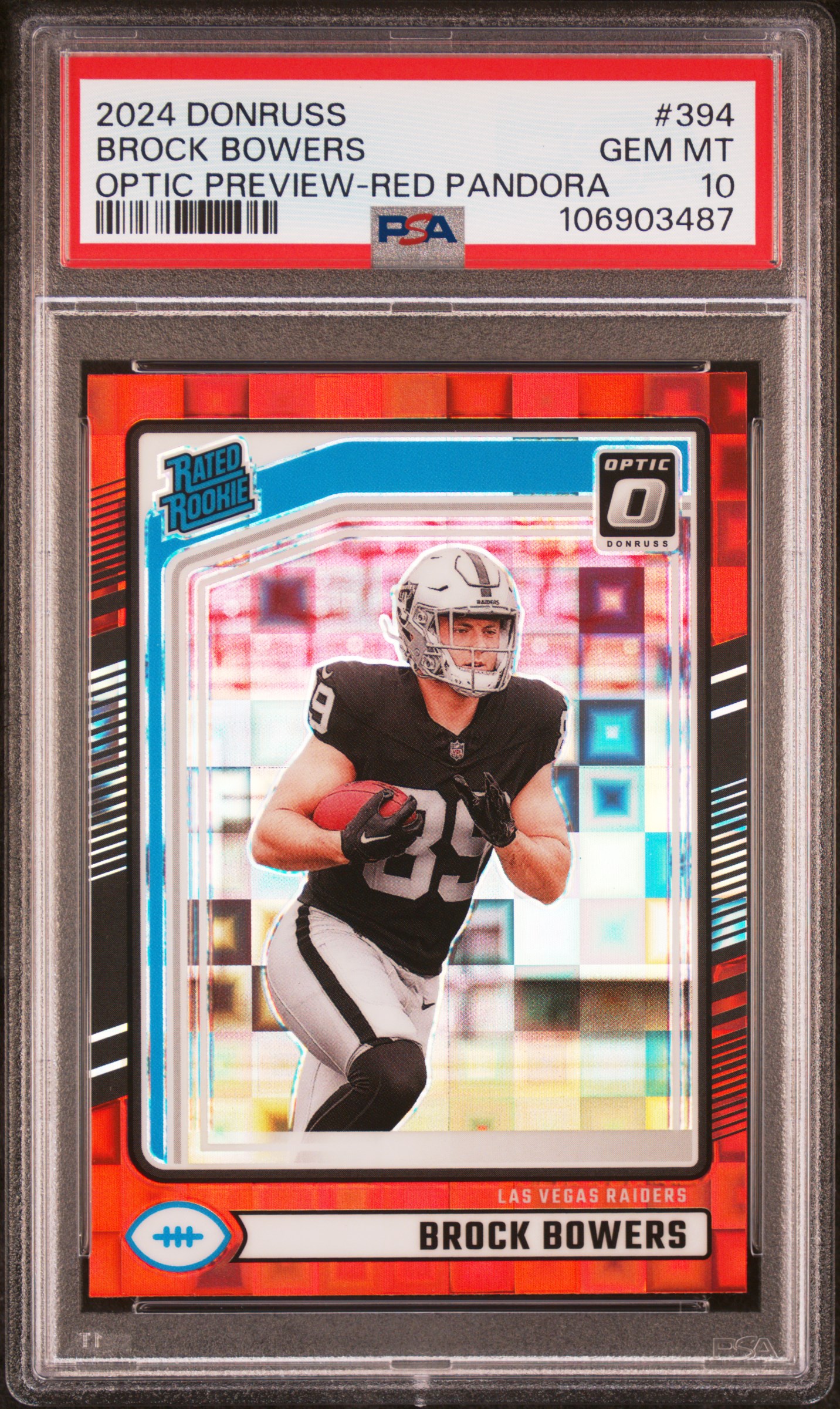 2024 Panini Donruss Brock Bowers #394 (Optic Preview-Red Pandora) Gem Mt 10 front