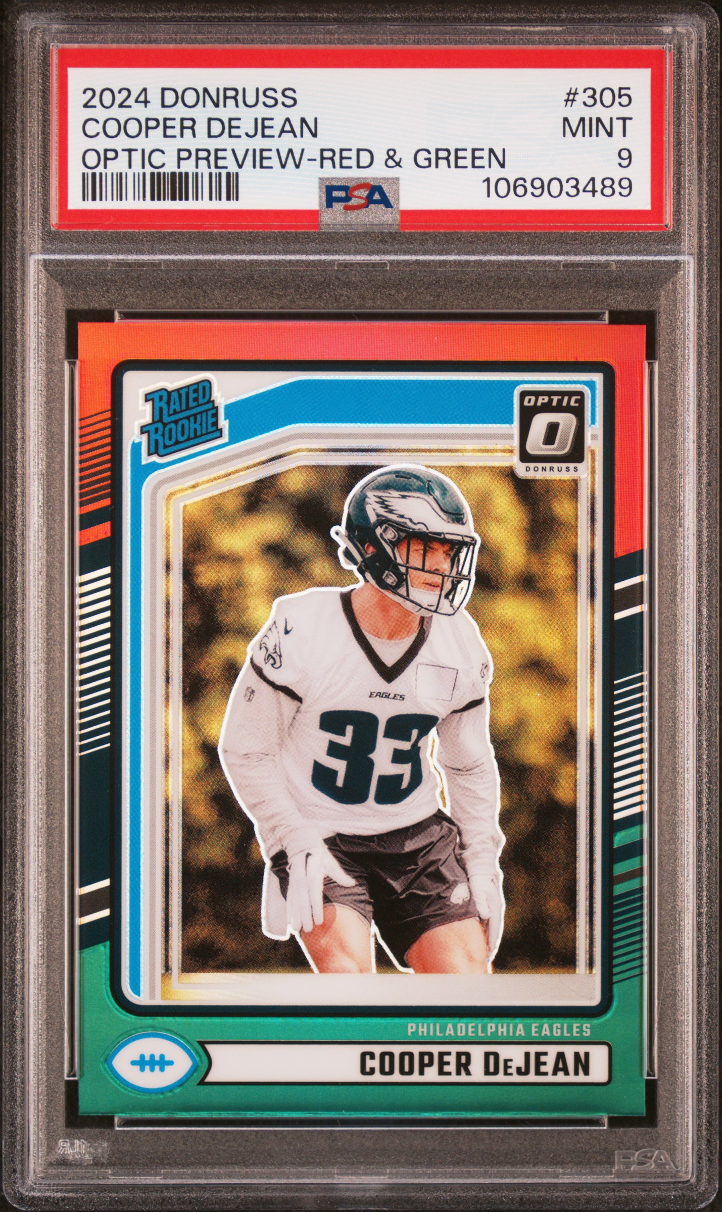 2024 Panini Donruss Cooper Dejean #305 (Optic Preview-Red & Green) Mint 9 front