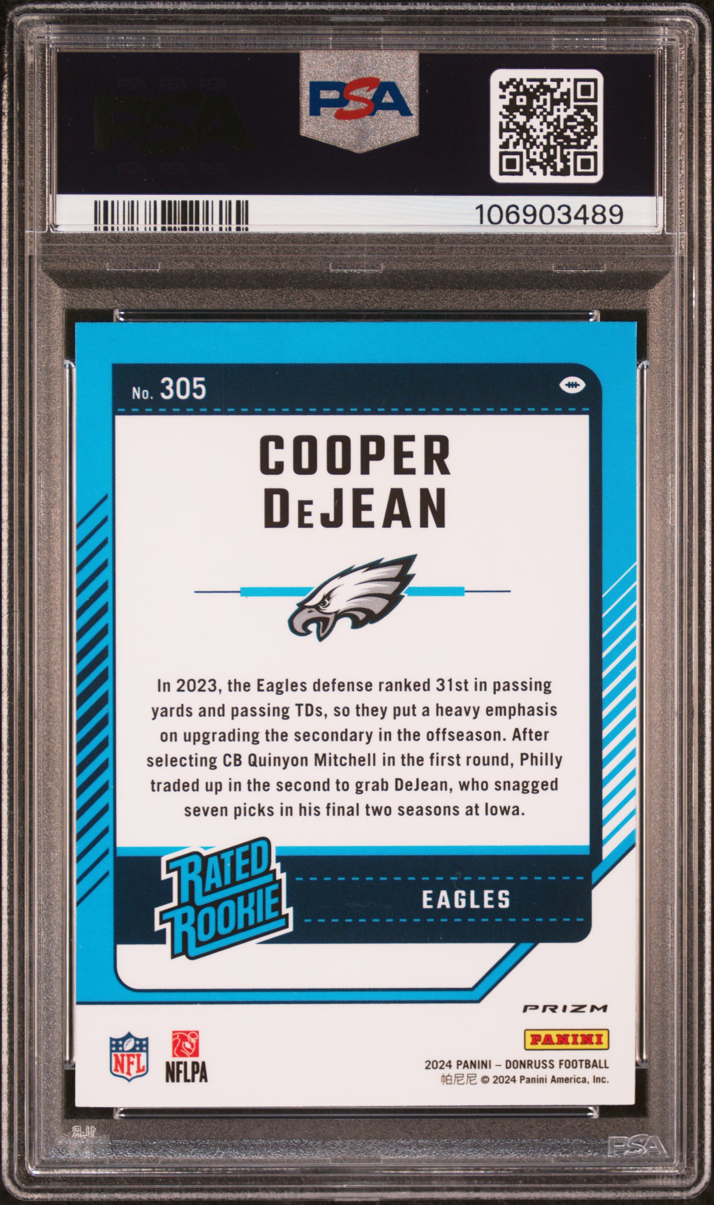 2024 Panini Donruss Cooper Dejean #305 (Optic Preview-Red & Green) Mint 9 back