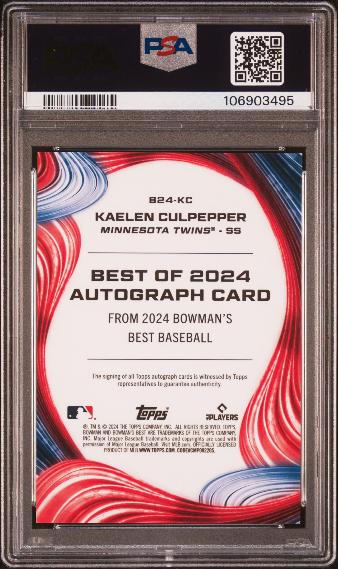 2024 Bowman's Best Best Of 2024 Autographs Kaelen Culpepper #B24Kc (Best Of 2024 Auto-Blue Ref) Gem Mt 10 back
